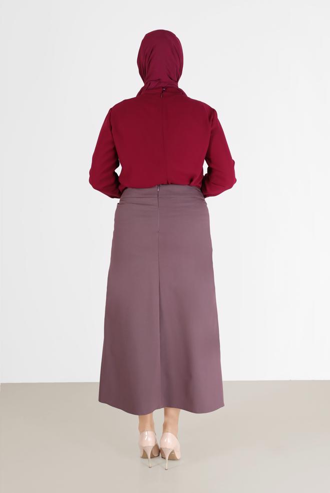 Vêtements hijab POURPRE CHEMISIER EN CRÊPE DÉTAILLÉ ÉCHARPE 20183 - ALVİNA