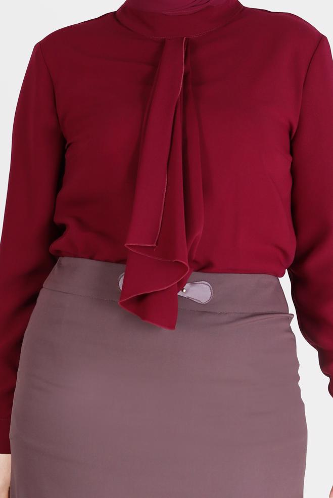 Vêtements hijab POURPRE CHEMISIER EN CRÊPE DÉTAILLÉ ÉCHARPE 20183 - ALVİNA