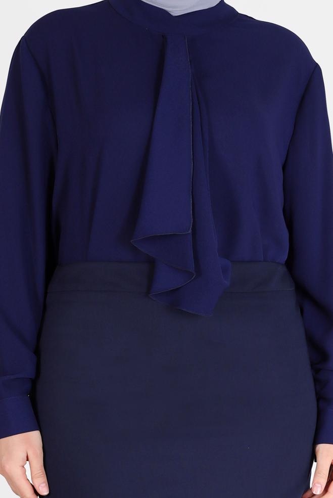 Vêtements hijab BLEU MARINE CHEMISIER EN CRÊPE DÉTAILLÉ ÉCHARPE 20183 - ALVİNA