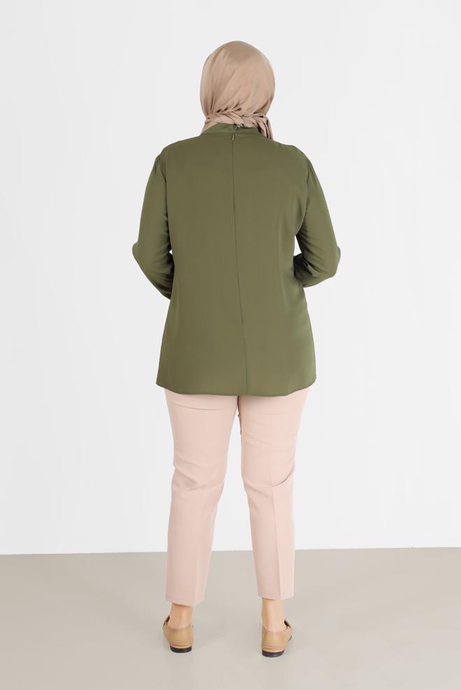 Vêtements hijab VERT CHEMISIER EN CRÊPE DÉTAILLÉ ÉCHARPE 20183 - ALVİNA