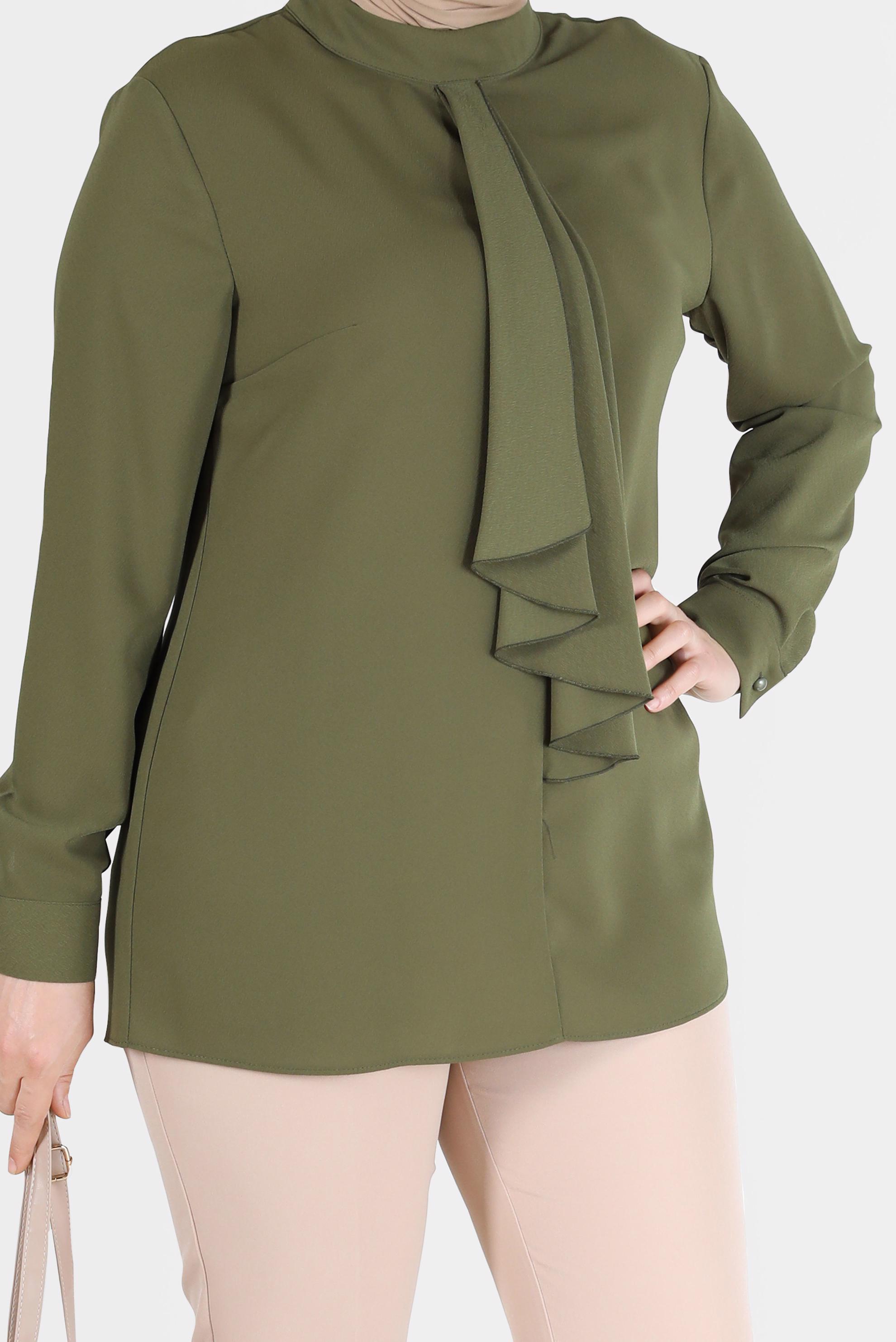 Vêtements hijab VERT CHEMISIER EN CRÊPE DÉTAILLÉ ÉCHARPE 20183