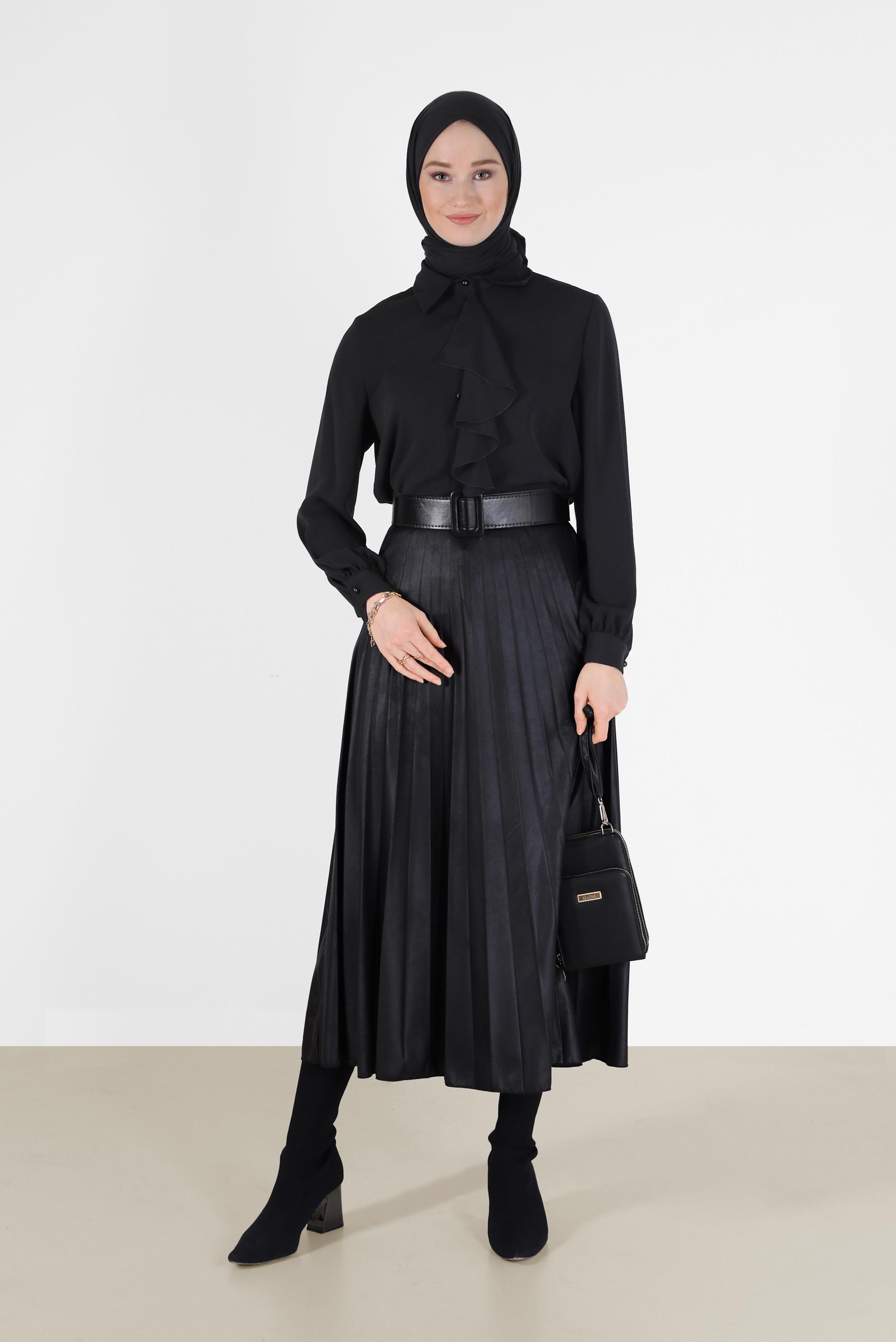 Tesettür giyim SİYAH FIRFIR DETAYLI BLUZ 42261 