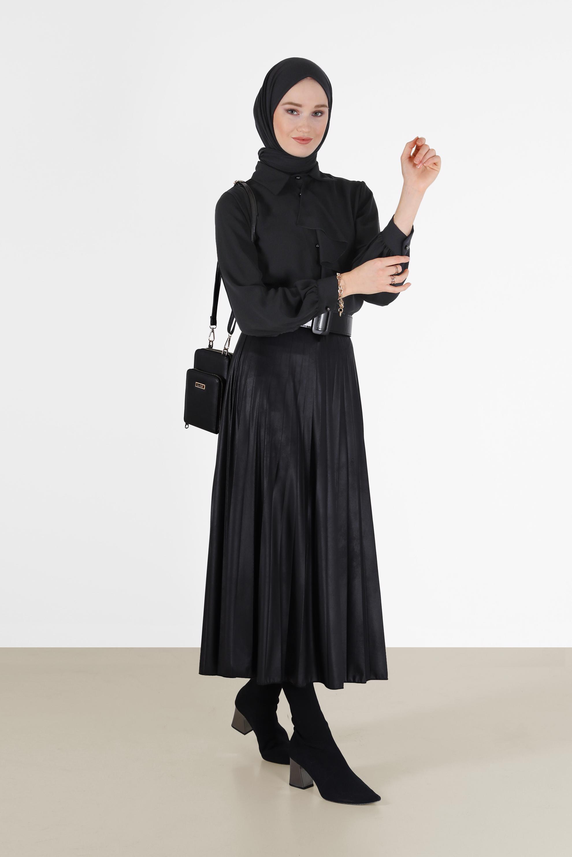 Tesettür giyim SİYAH FIRFIR DETAYLI BLUZ 42261 