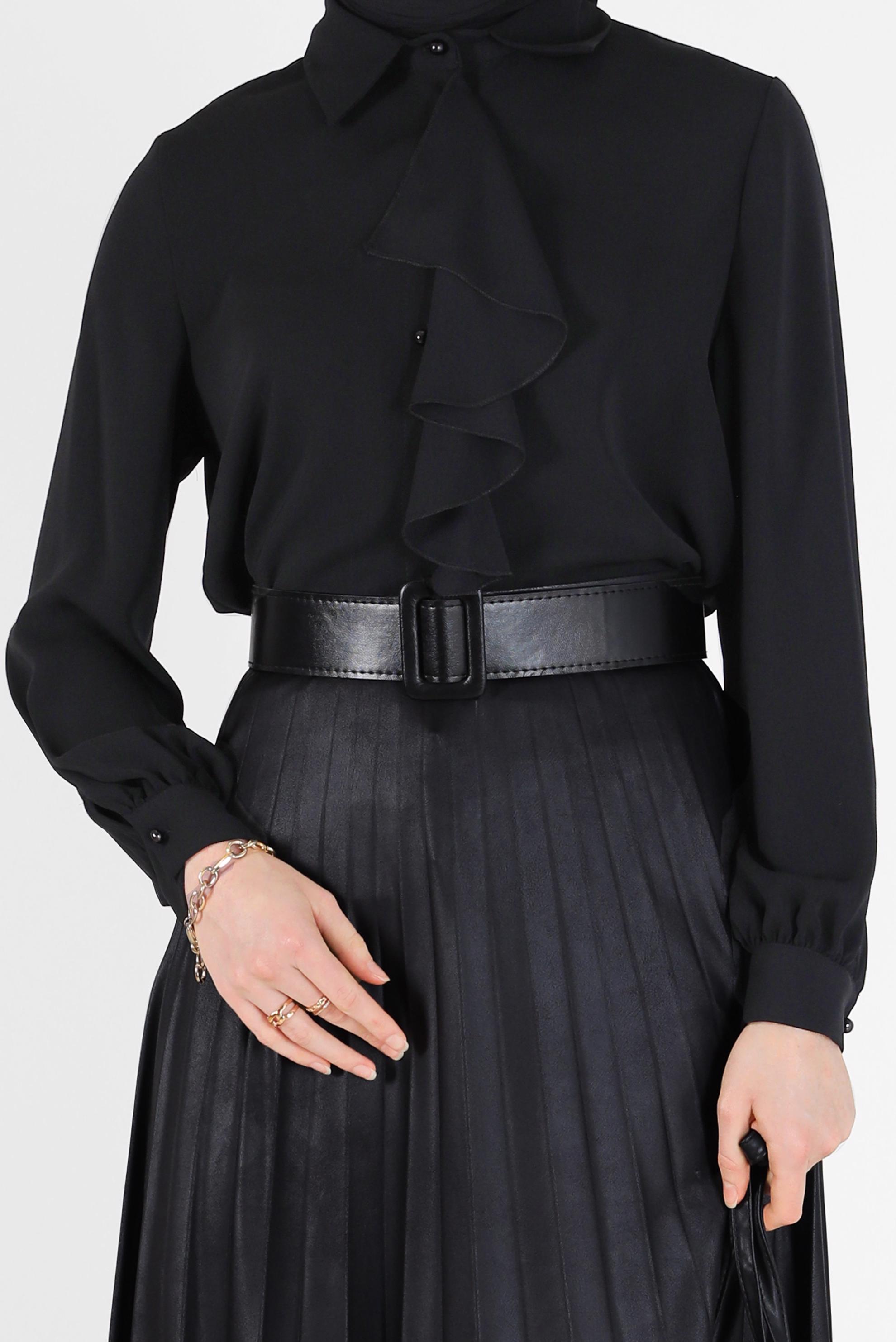 Tesettür giyim SİYAH FIRFIR DETAYLI BLUZ 42261 