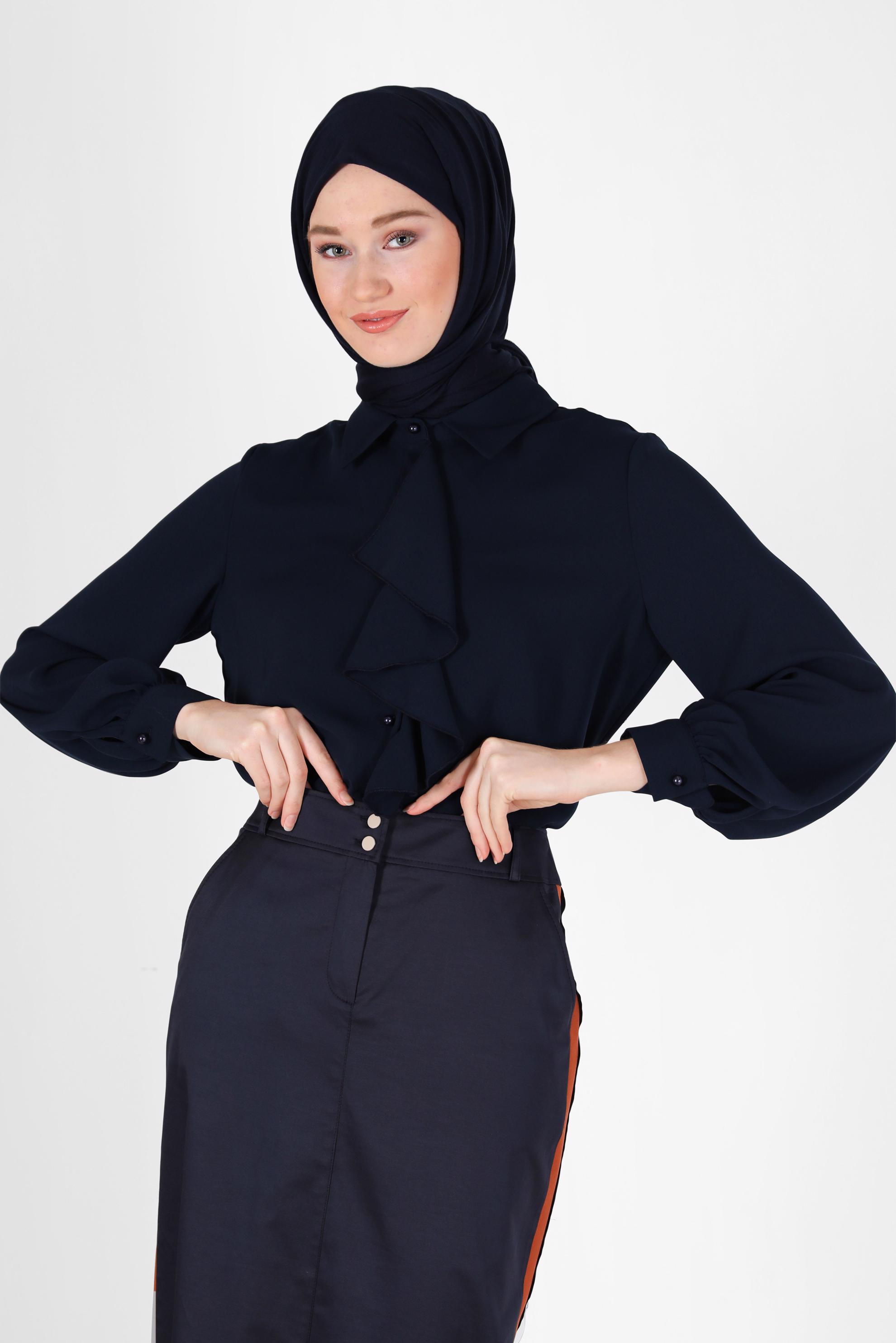 Hijab clothing NAVY BLUE RUFFLE DETAIL BLOUSE 42261