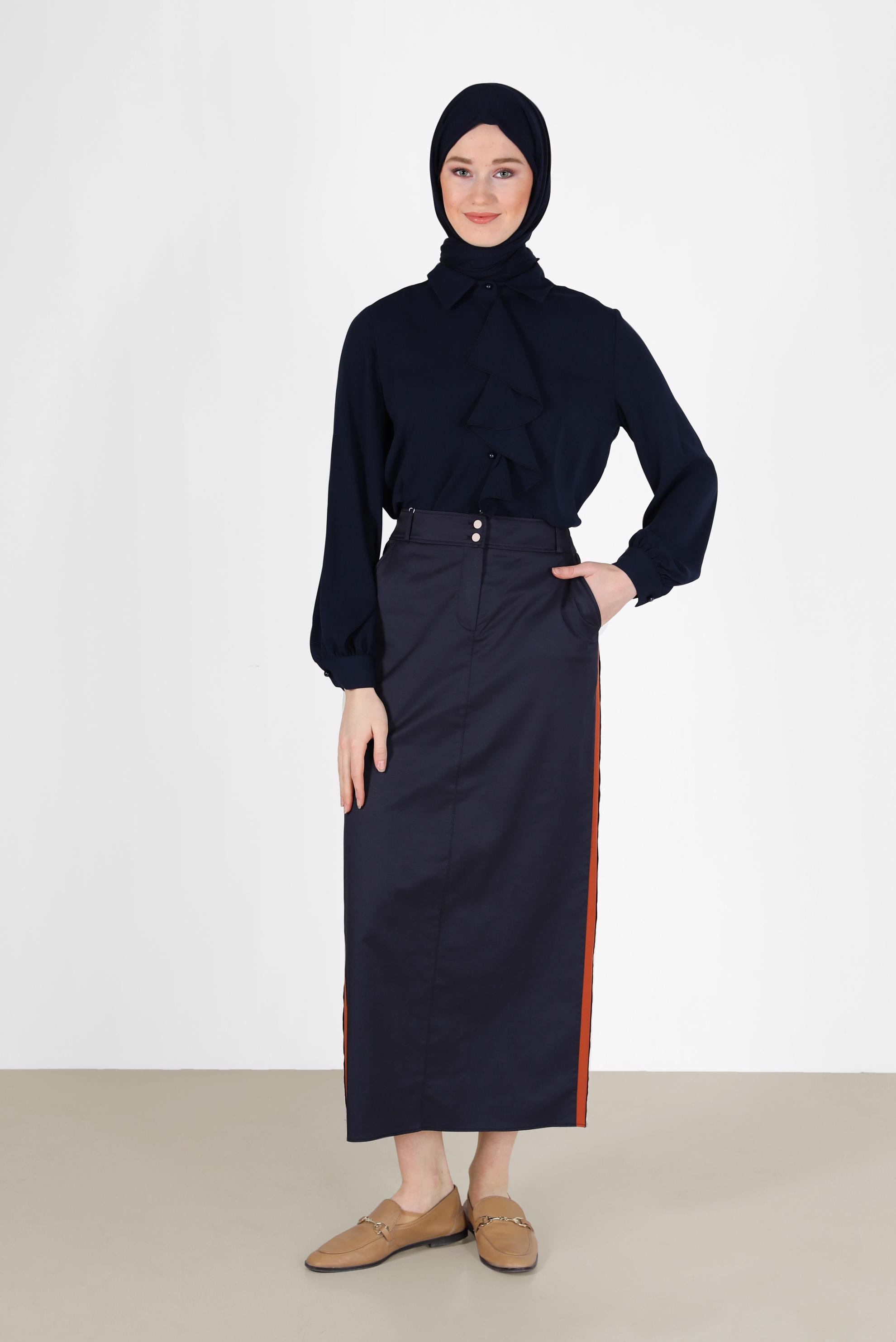 Hijab clothing NAVY BLUE RUFFLE DETAIL BLOUSE 42261