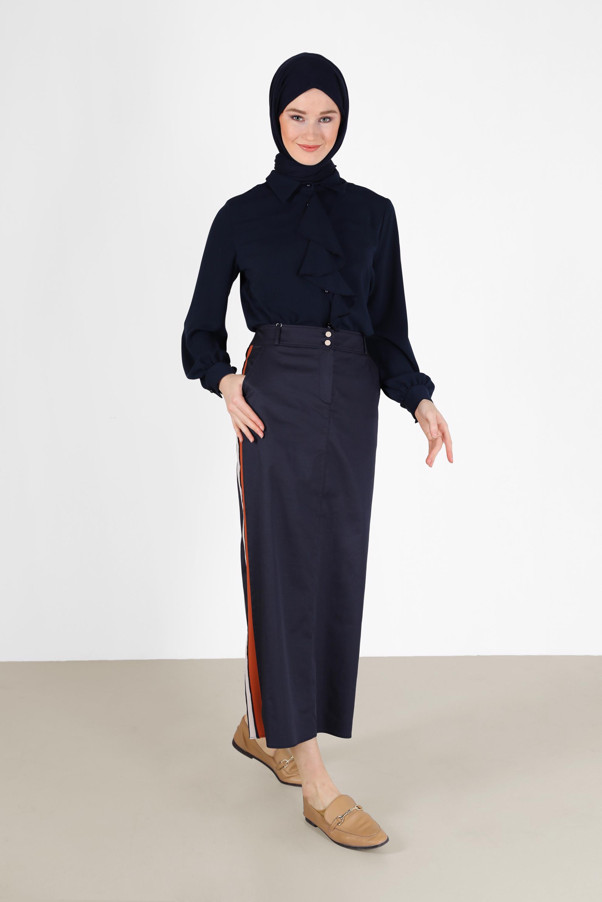 Hijab clothing NAVY BLUE RUFFLE DETAIL BLOUSE 42261