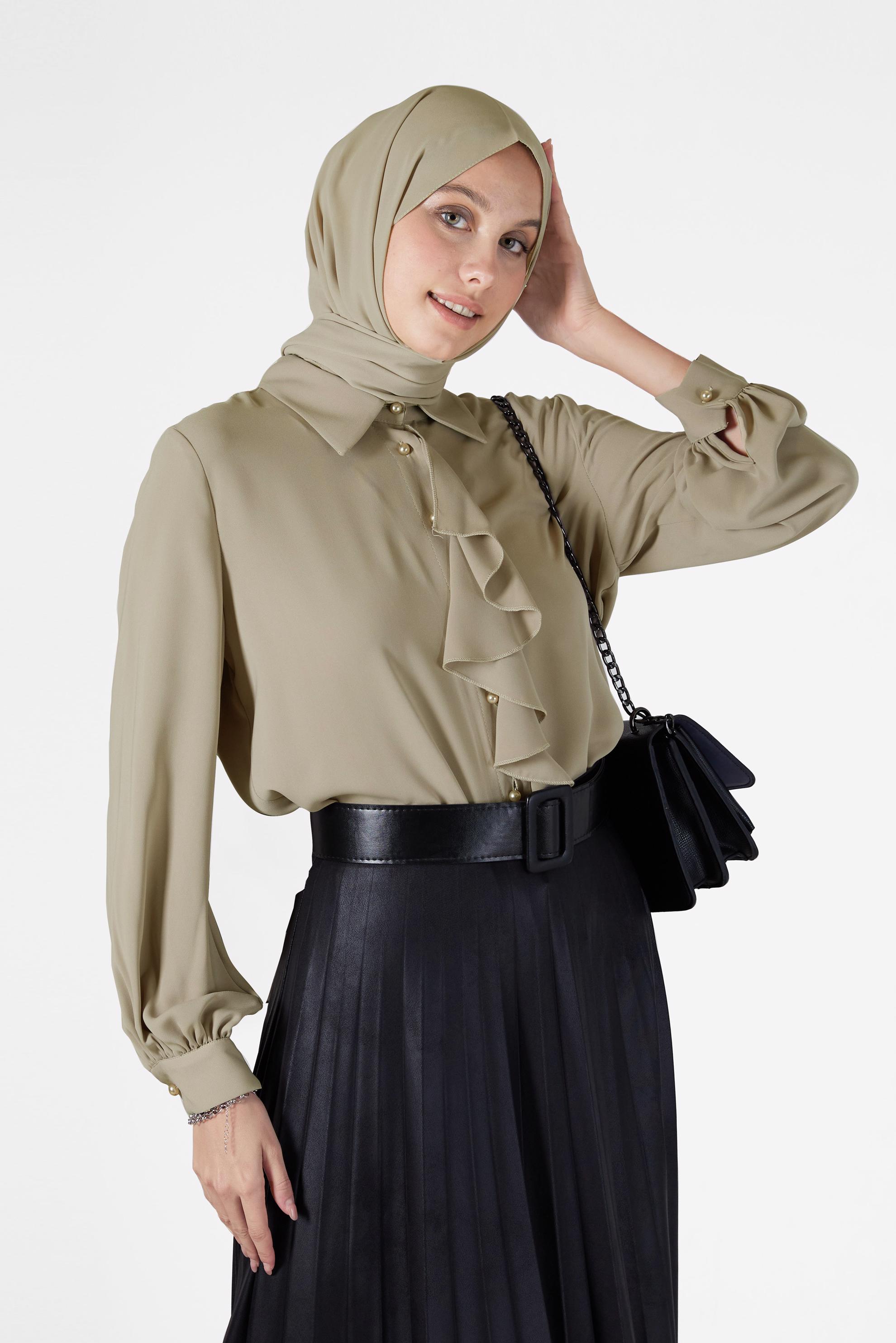 Tesettür giyim VİZON FIRFIR DETAYLI BLUZ 42261 