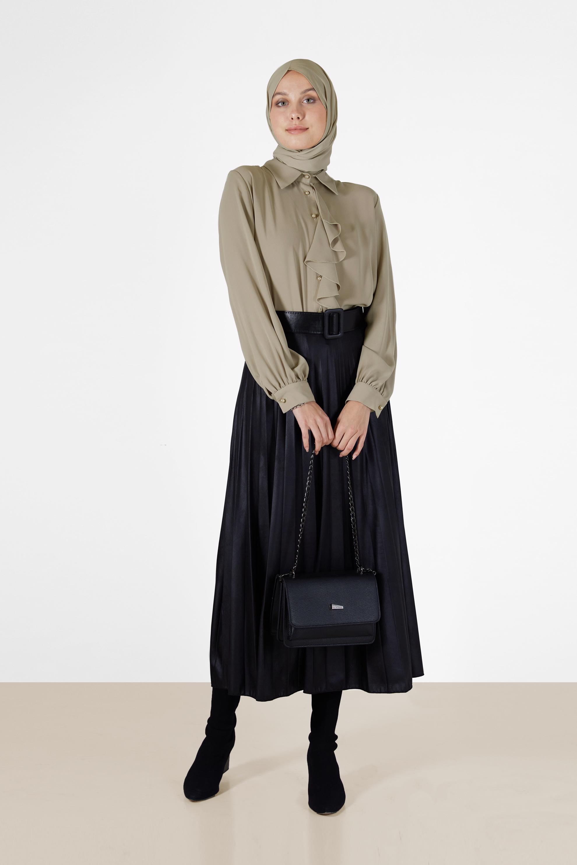 Tesettür giyim VİZON FIRFIR DETAYLI BLUZ 42261 