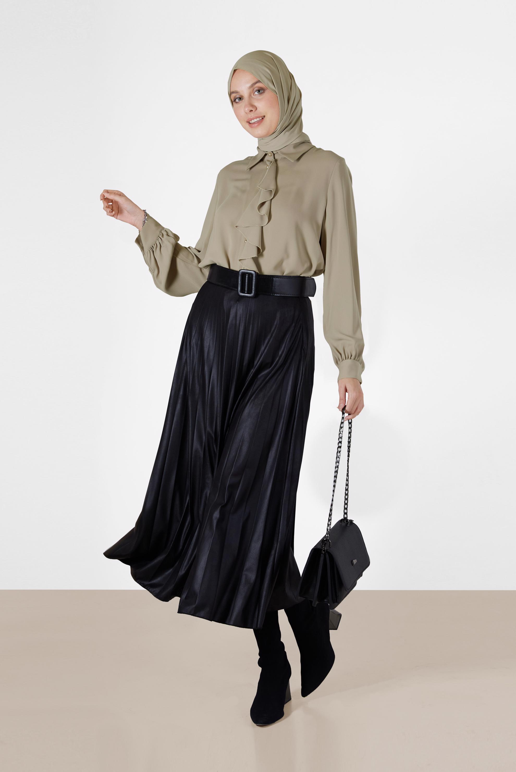 Tesettür giyim VİZON FIRFIR DETAYLI BLUZ 42261 