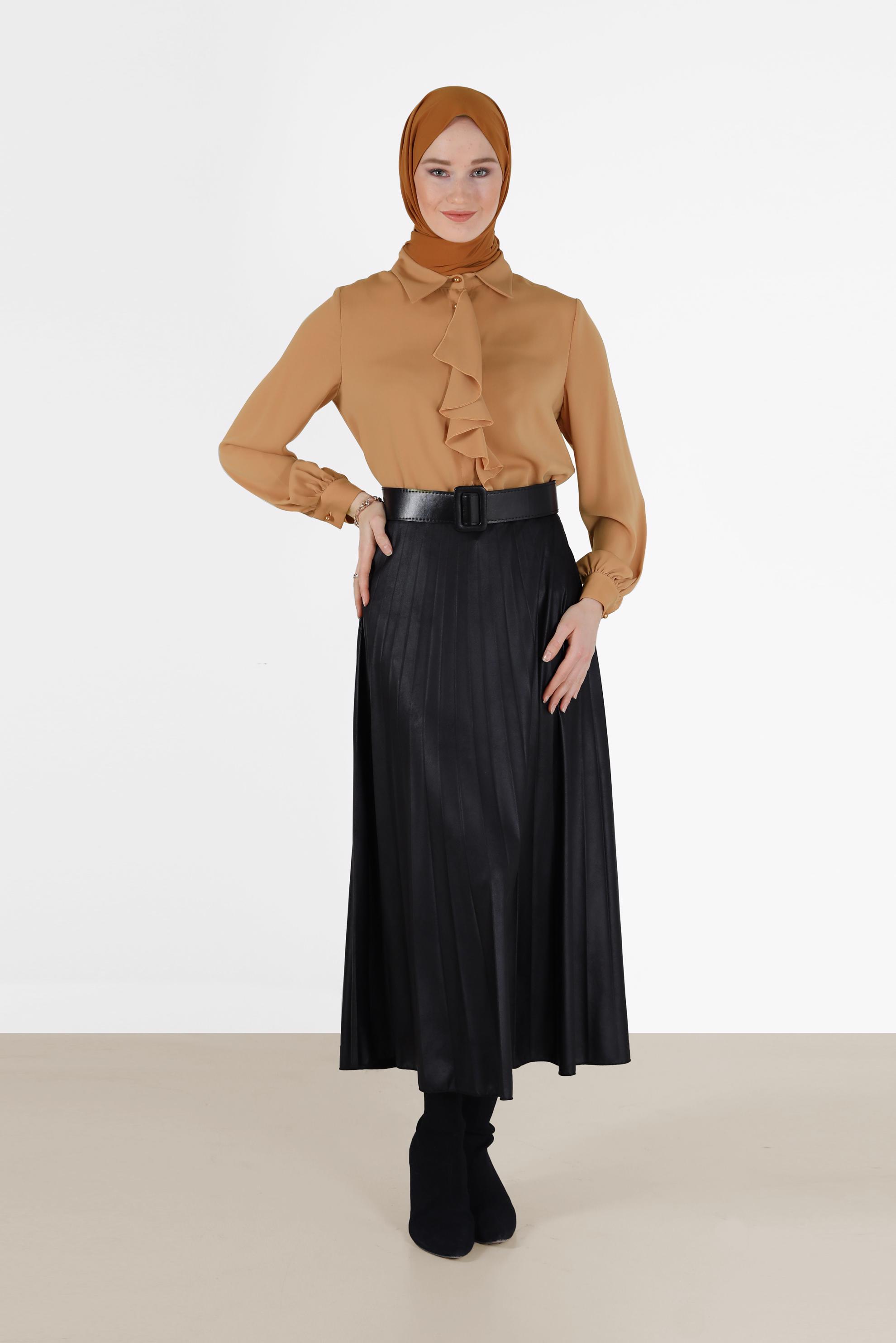 Tesettür giyim PEMBE FIRFIR DETAYLI BLUZ 42261 