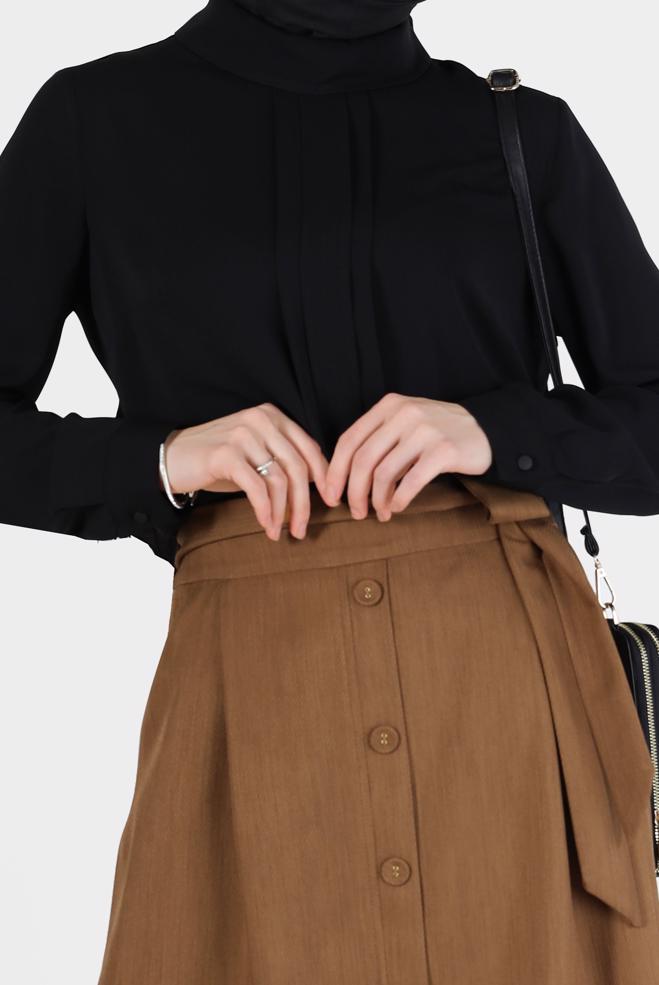 Hijab clothing BLACK SEAM DETAIL ZIPPERED BLOUSE 42284  - ALVİNA