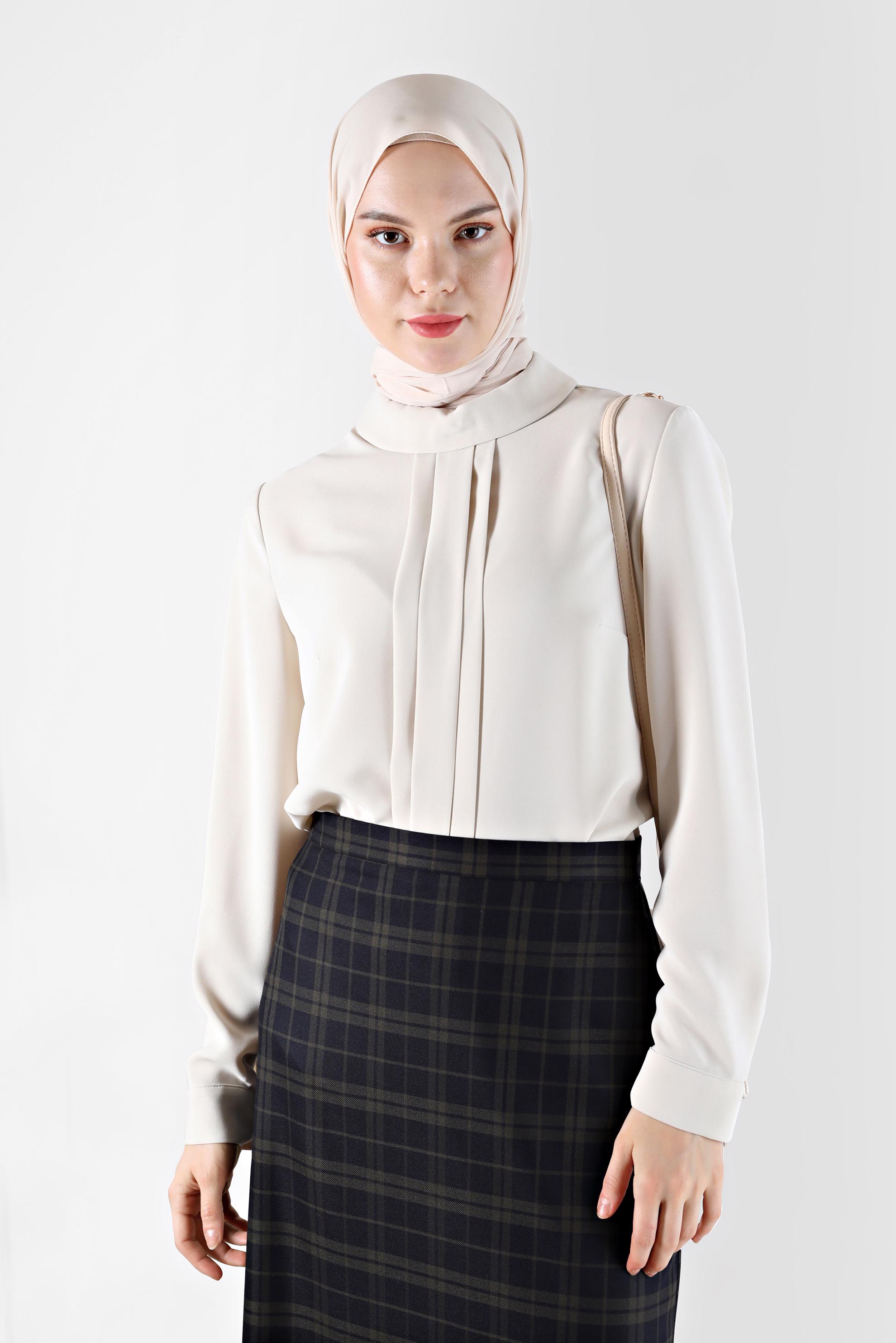 Vêtements hijab BEIGE BLOUSE ZIPPÉE DÉTAIL COUTURES 42284