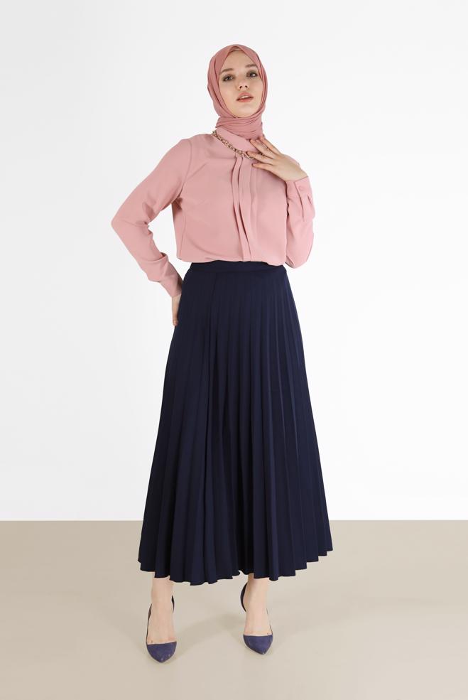 Hijab clothing POWDER SEAM DETAIL ZIPPERED BLOUSE 42284  - ALVİNA