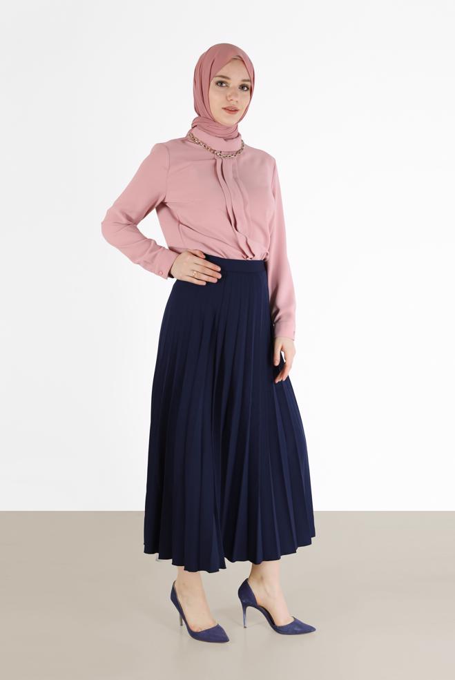 Hijab clothing POWDER SEAM DETAIL ZIPPERED BLOUSE 42284  - ALVİNA