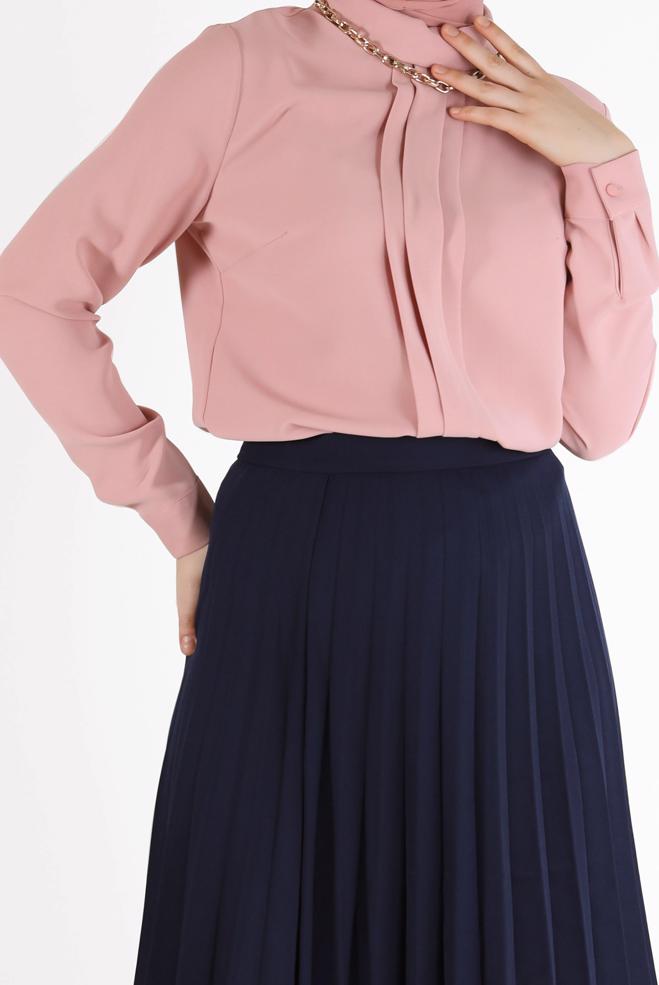 Hijab clothing POWDER SEAM DETAIL ZIPPERED BLOUSE 42284  - ALVİNA