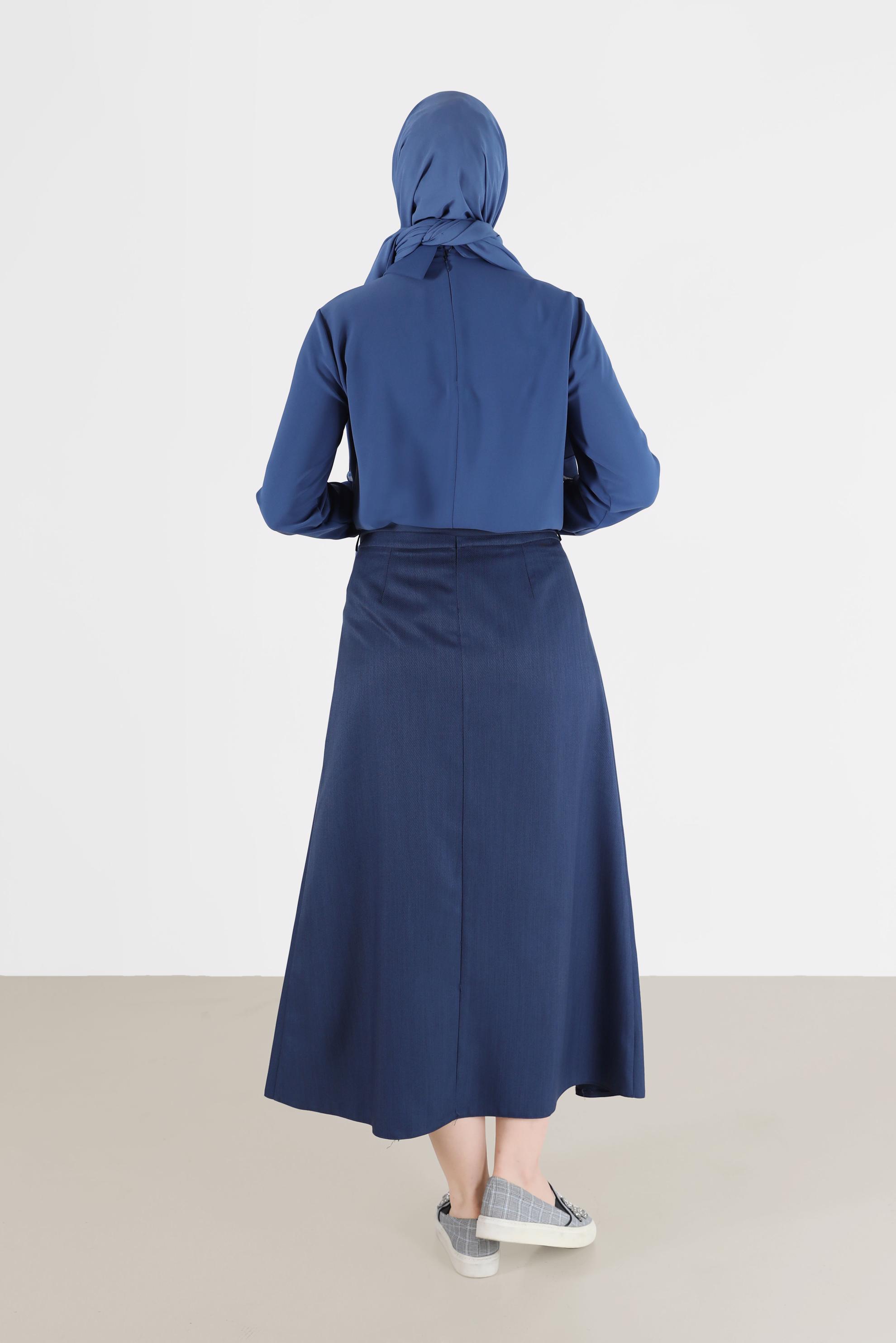 Tesettür giyim LACİVERT ÖNÜ DİKİŞ DETAYLI FERMUARLI BLUZ 42284 