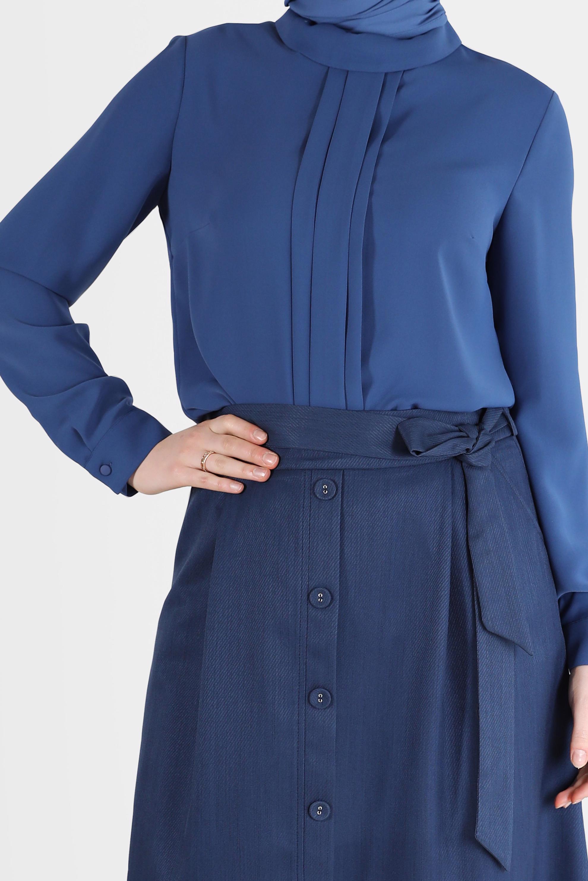 Tesettür giyim LACİVERT ÖNÜ DİKİŞ DETAYLI FERMUARLI BLUZ 42284 