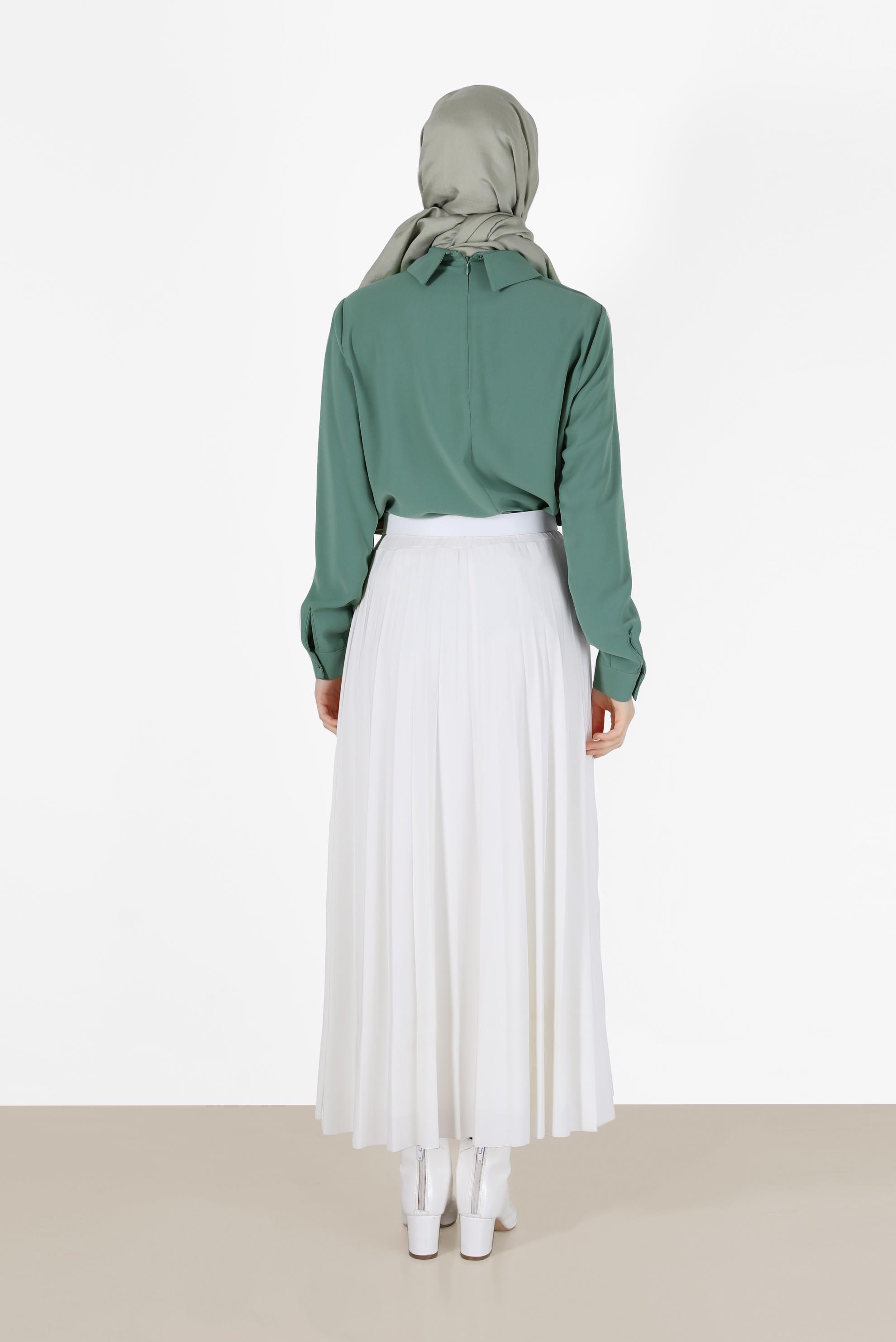 Tesettür giyim MAVİ ÖNÜ DİKİŞ DETAYLI FERMUARLI BLUZ 42284 