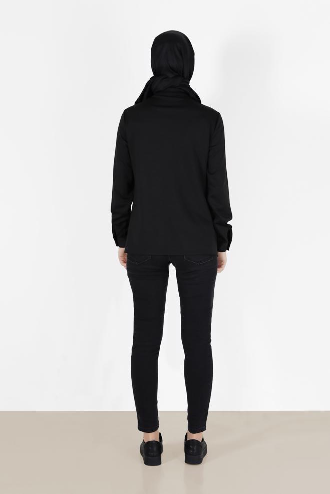 Hijab clothing BLACK BUTTON DETAIL BLOUSE 42286  - ALVİNA