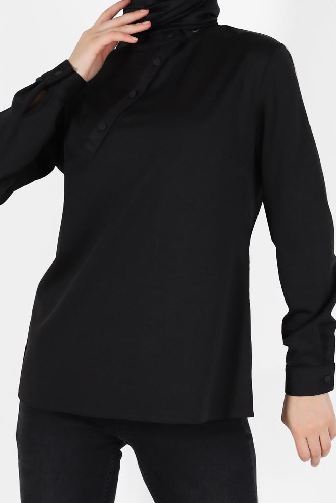 Hijab clothing BLACK BUTTON DETAIL BLOUSE 42286  - ALVİNA