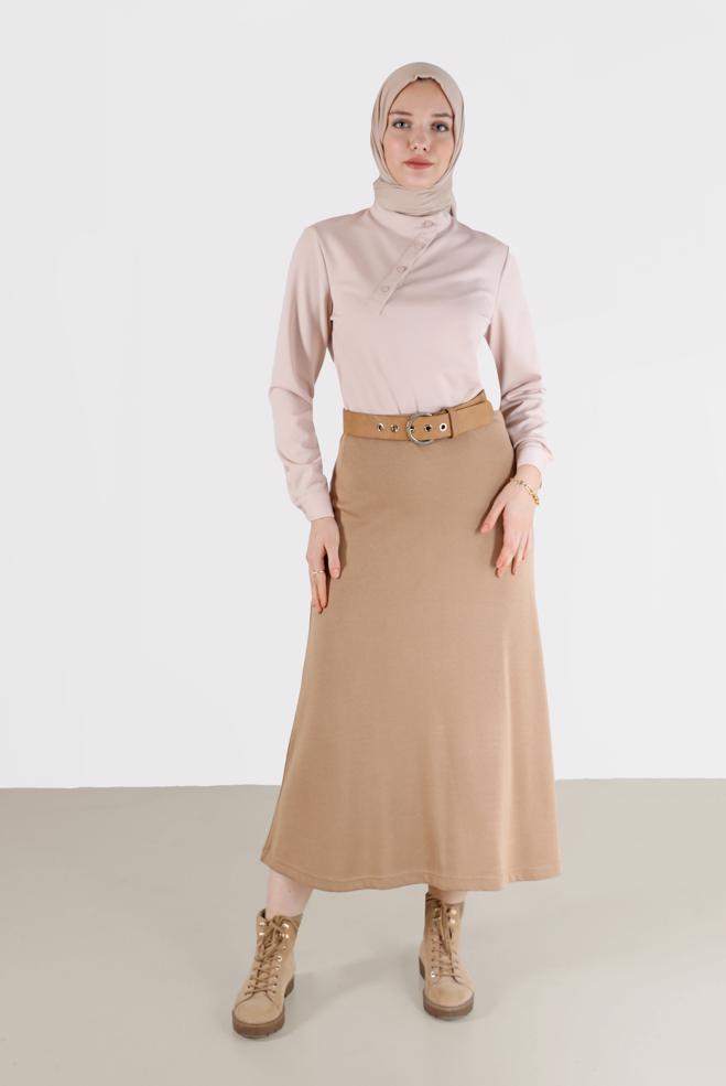 Hijab clothing BEIGE BUTTON DETAIL BLOUSE 42286  - ALVİNA