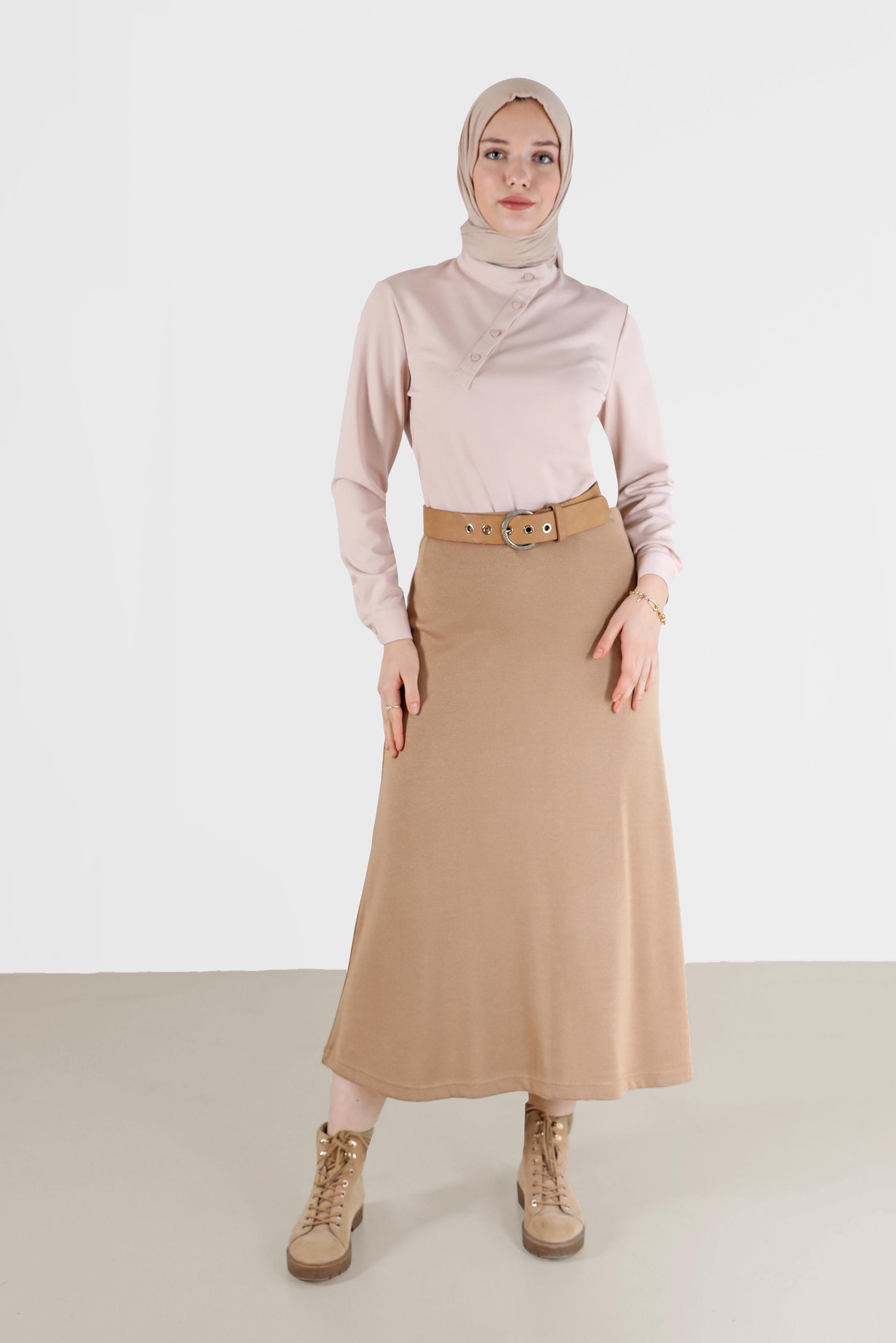 Hijab clothing BEIGE BUTTON DETAIL BLOUSE 42286 