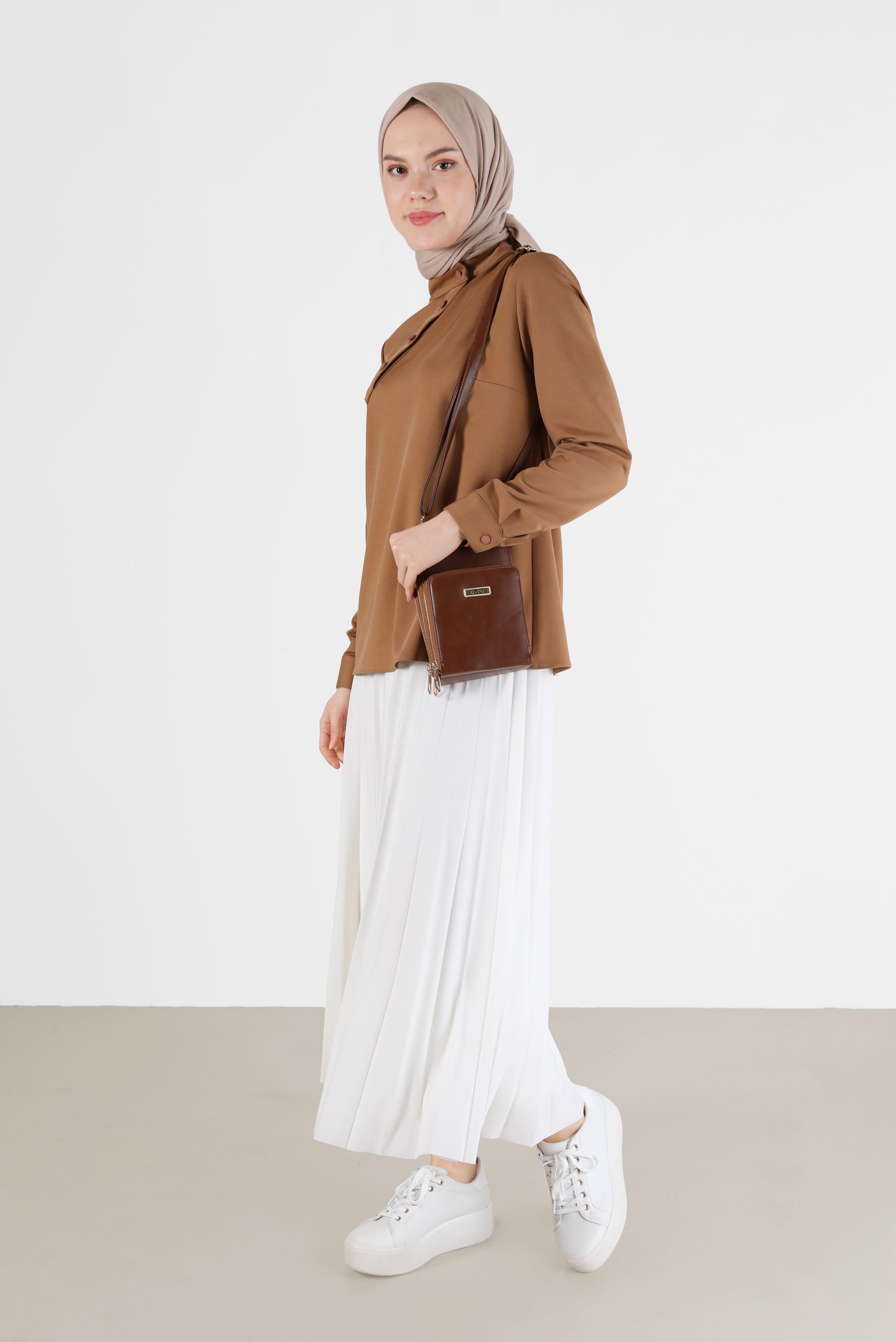 Tesettür giyim TABA DÜĞME DETAYLI BLUZ 42286 