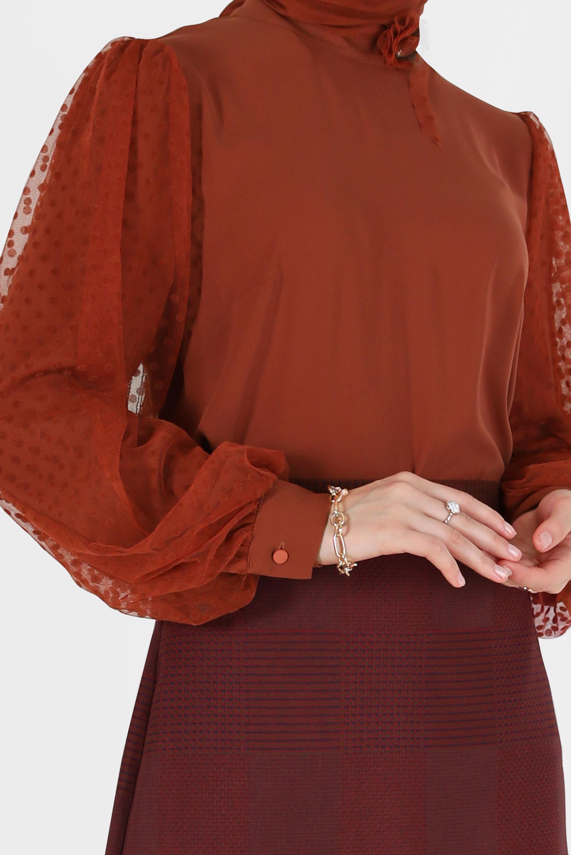 Vêtements hijab ORANGE BLOUSE EN CRÊPE À POIS ET TULLE 42300