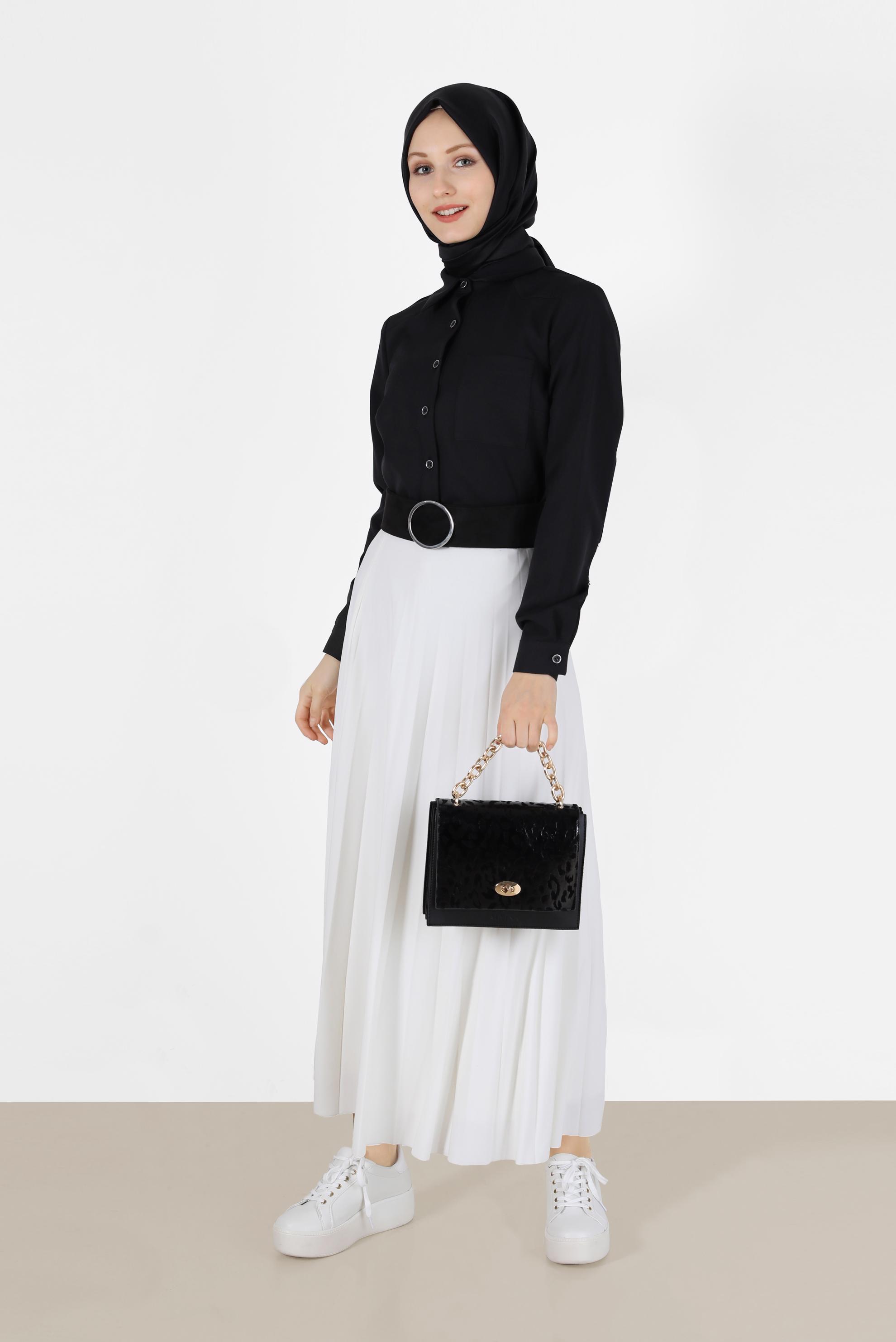 Hijab clothing BLACK BUTTONED POCKET DETAIL BLOUSE 42301 