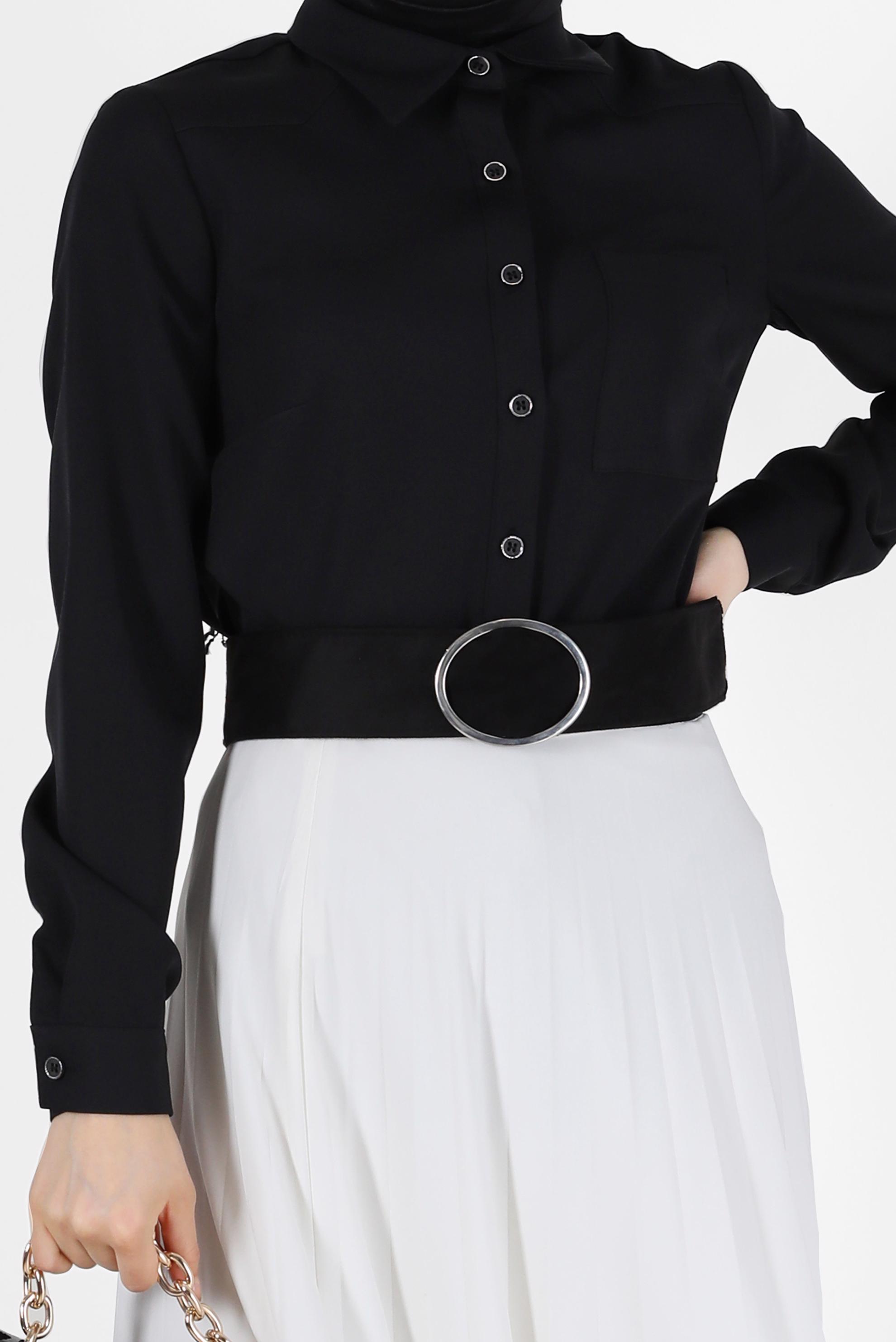 Hijab clothing BLACK BUTTONED POCKET DETAIL BLOUSE 42301 