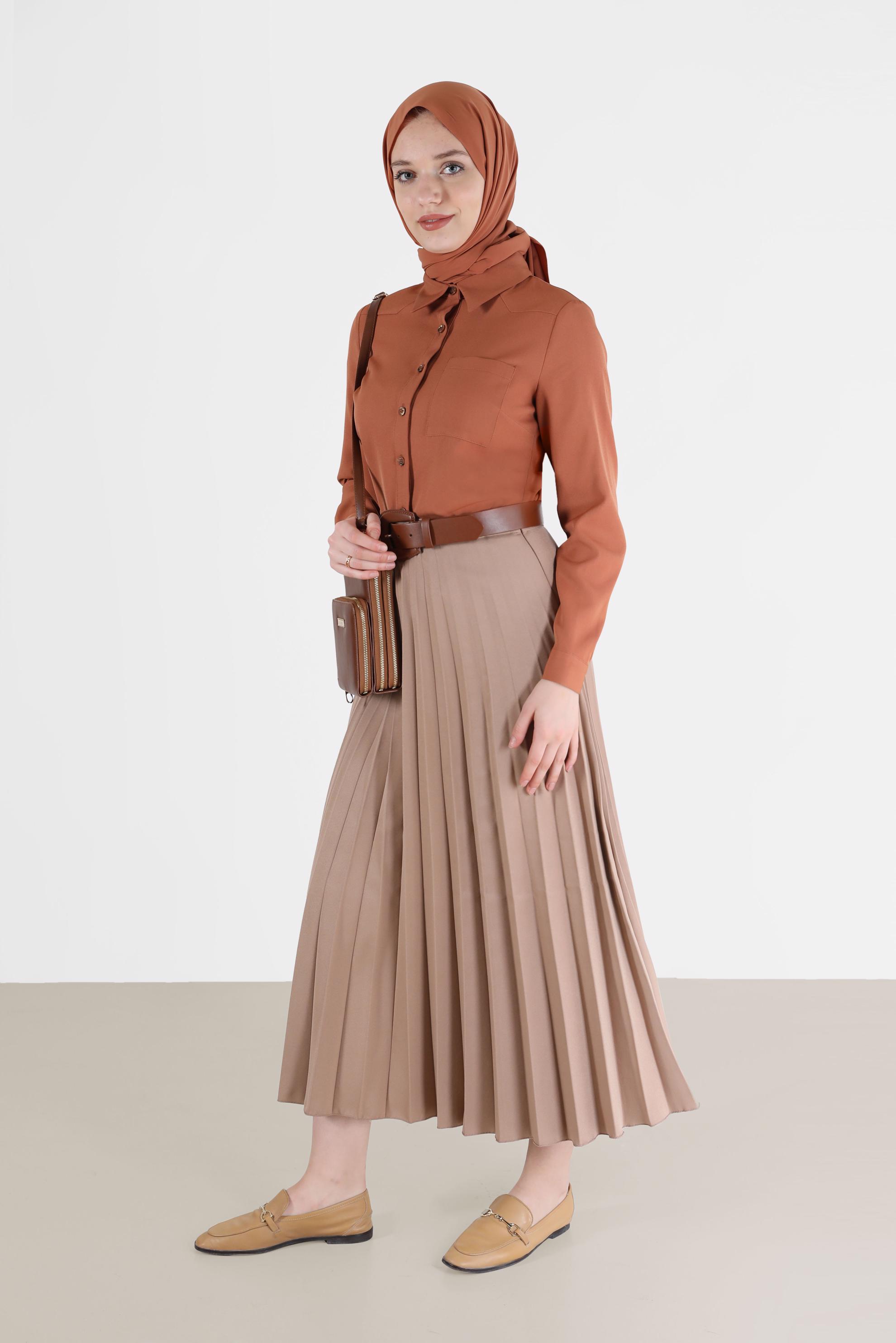 Tesettür giyim TABA DÜĞMELİ CEP DETAYLI BLUZ 42301