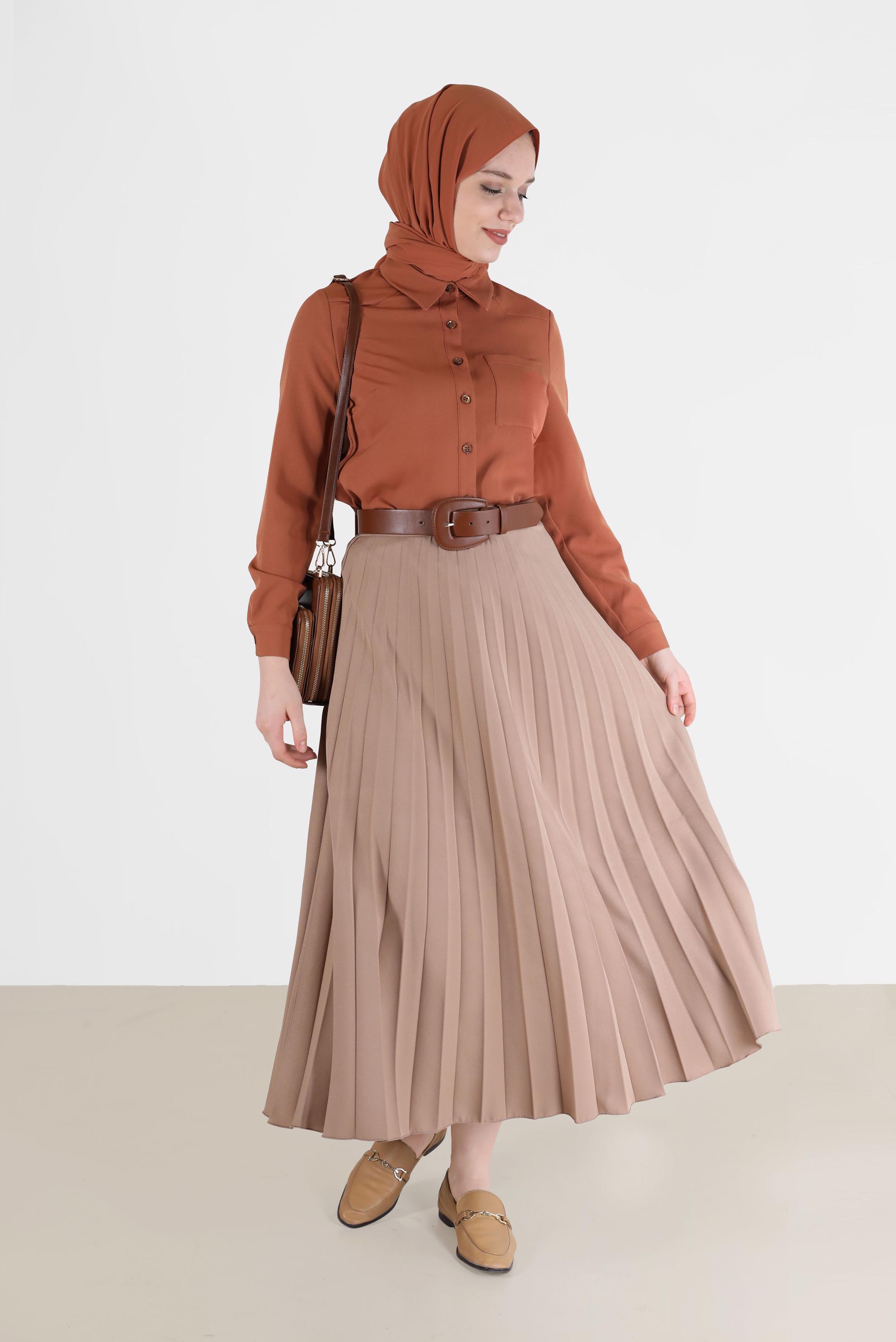 Tesettür giyim TABA DÜĞMELİ CEP DETAYLI BLUZ 42301