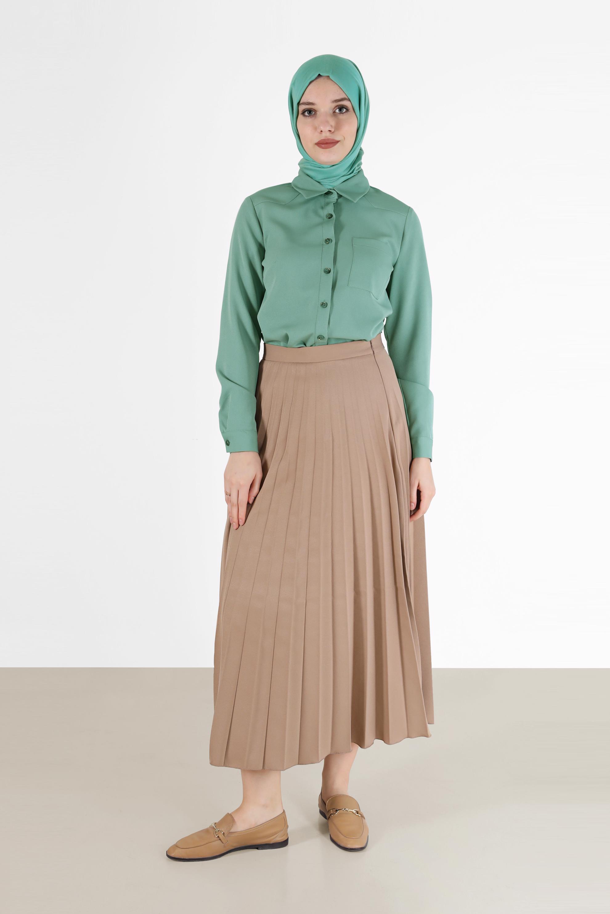 Vêtements hijab VERT BLOUSE À POCHES BOUTONNÉES 42301