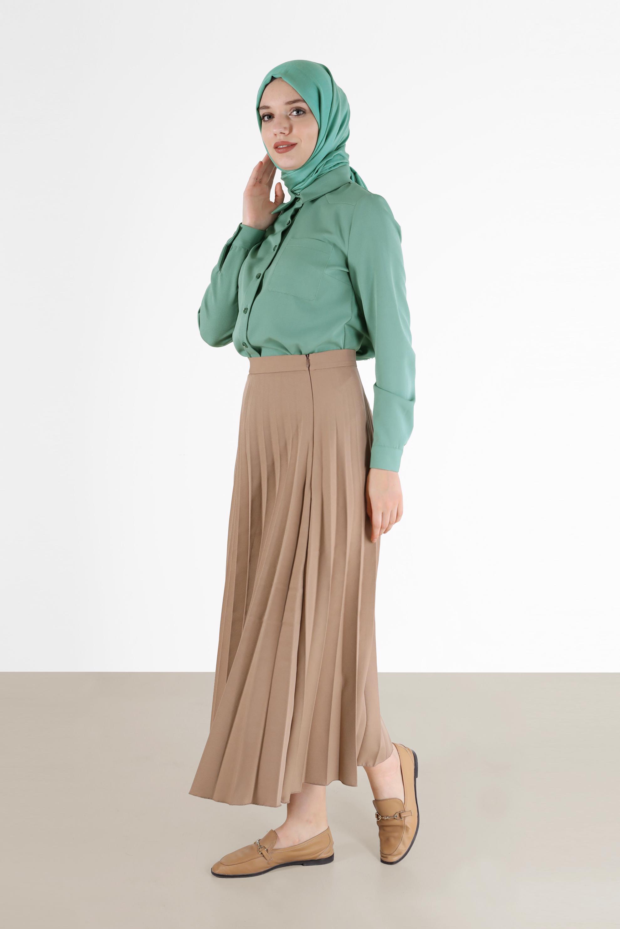 Vêtements hijab VERT BLOUSE À POCHES BOUTONNÉES 42301