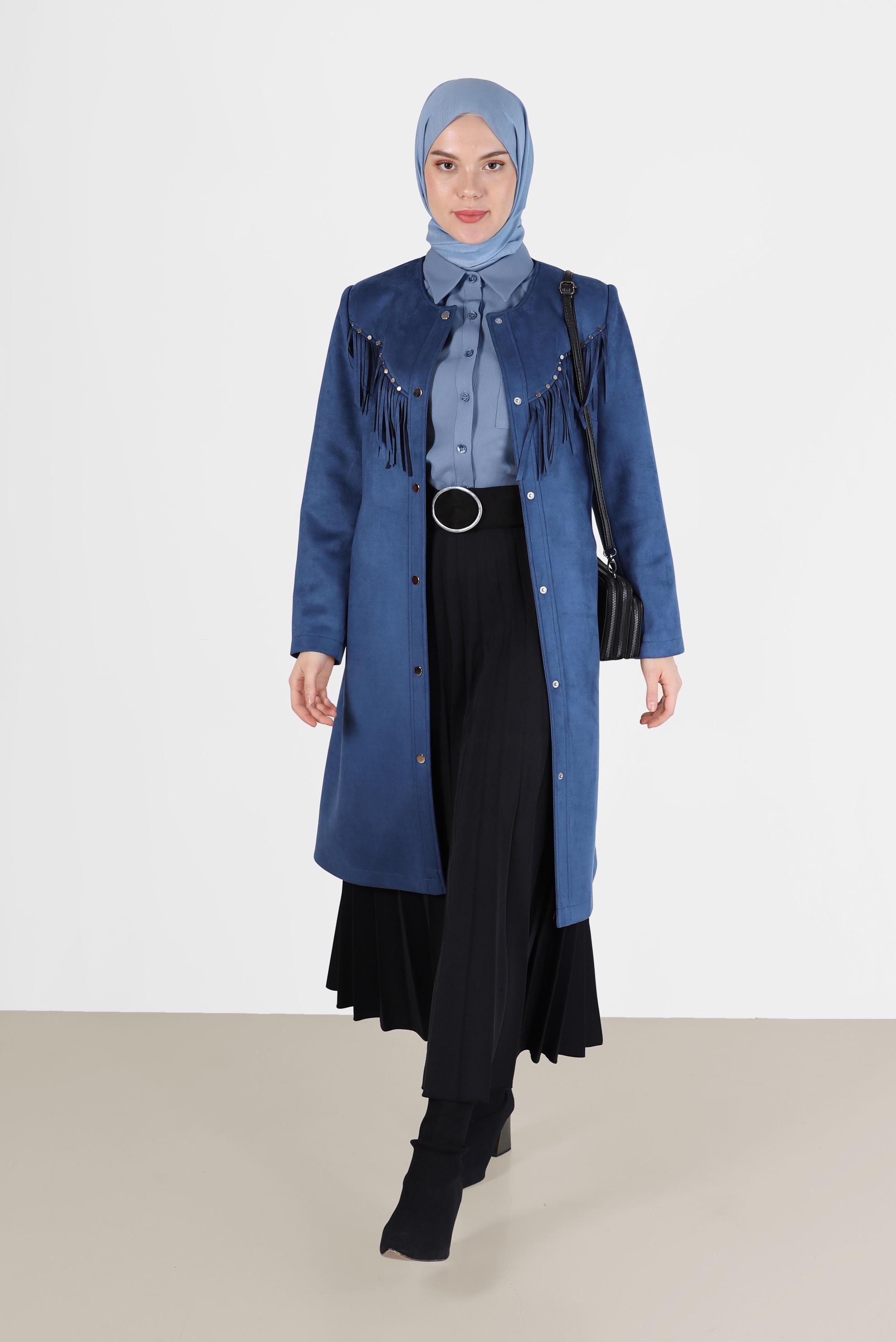 Tesettür giyim MAVİ DÜĞMELİ CEP DETAYLI BLUZ 42301