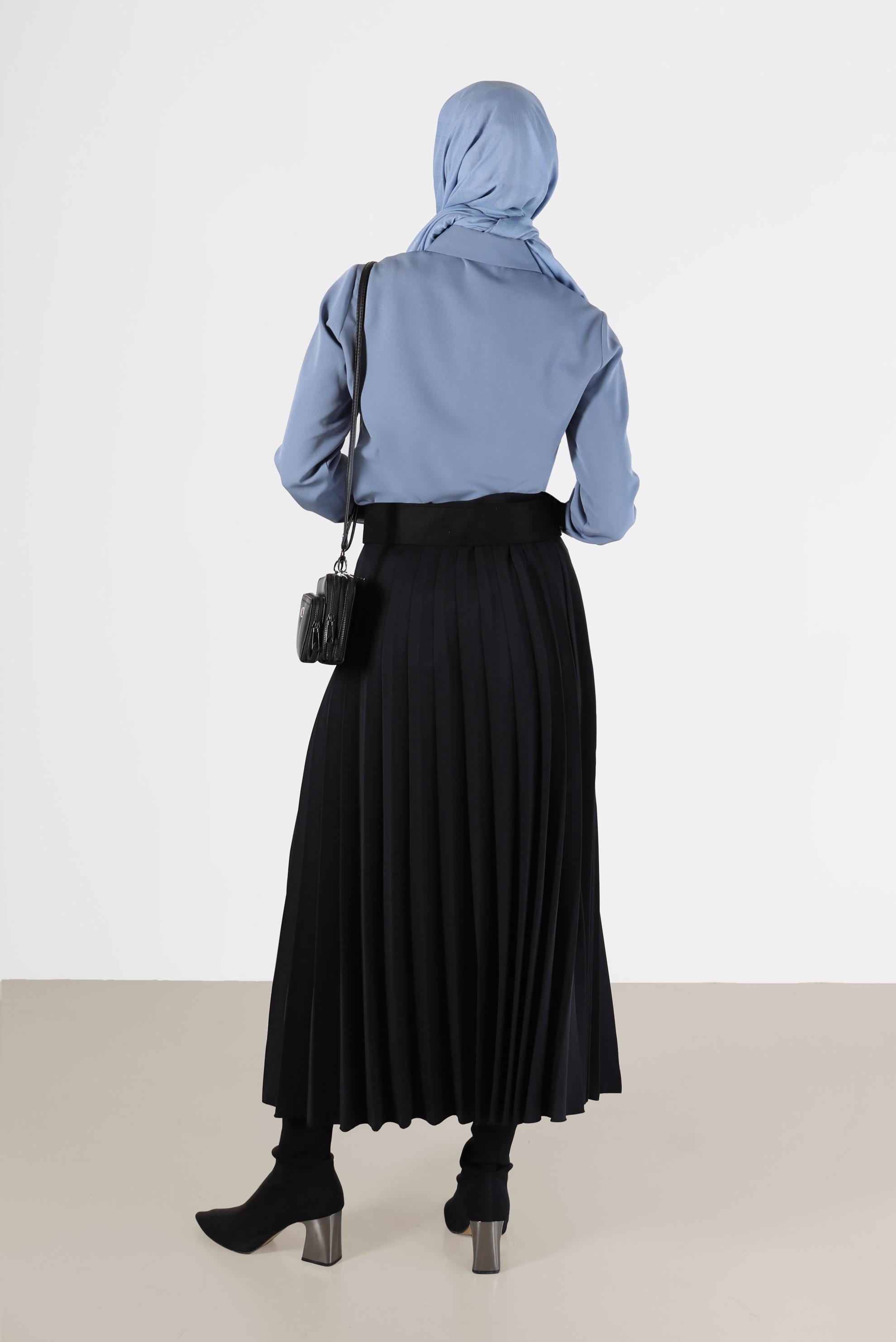 Tesettür giyim MAVİ DÜĞMELİ CEP DETAYLI BLUZ 42301