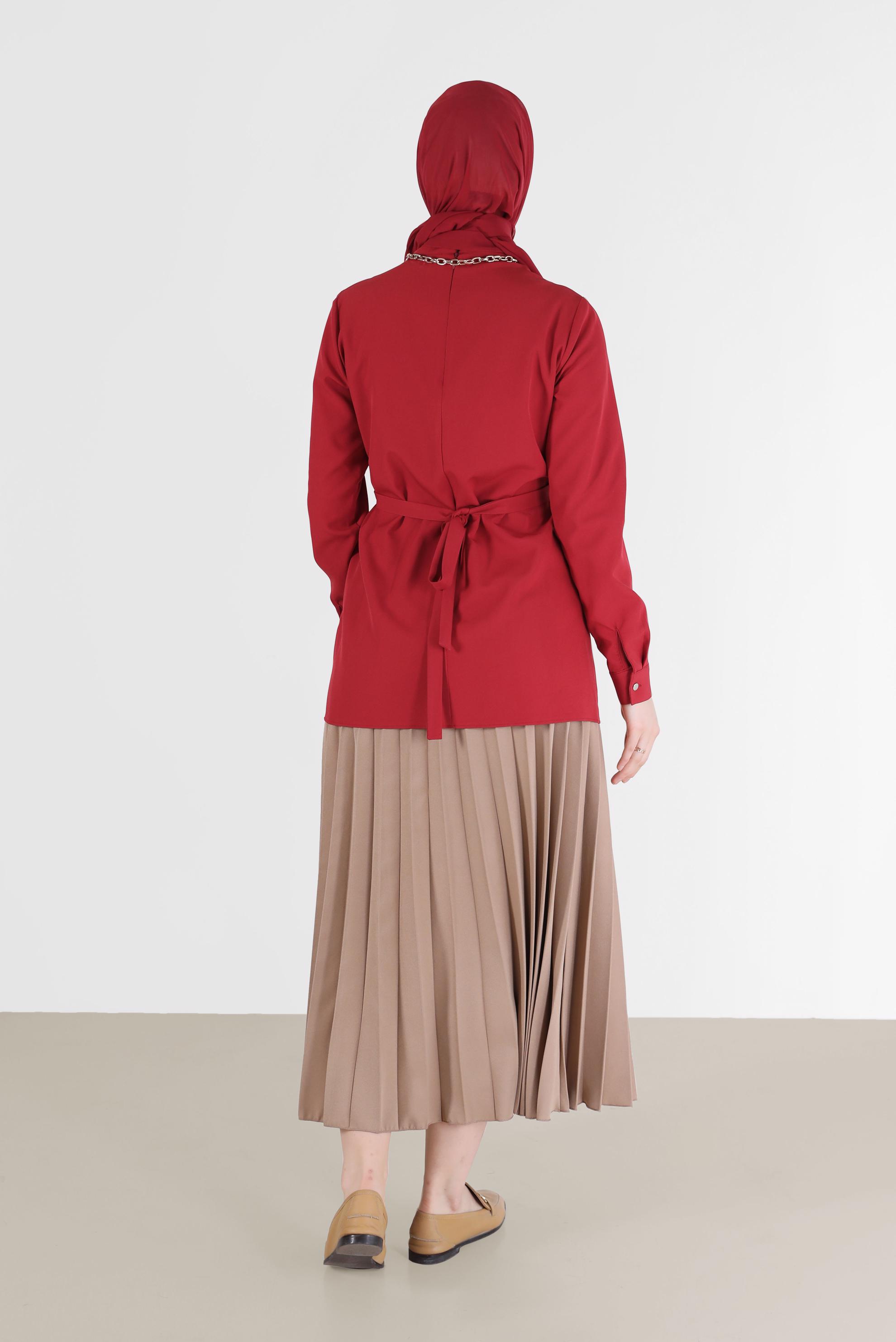 Tesettür giyim KIRMIZI KUŞGÖZÜ DETAYLI BLUZ 42338 