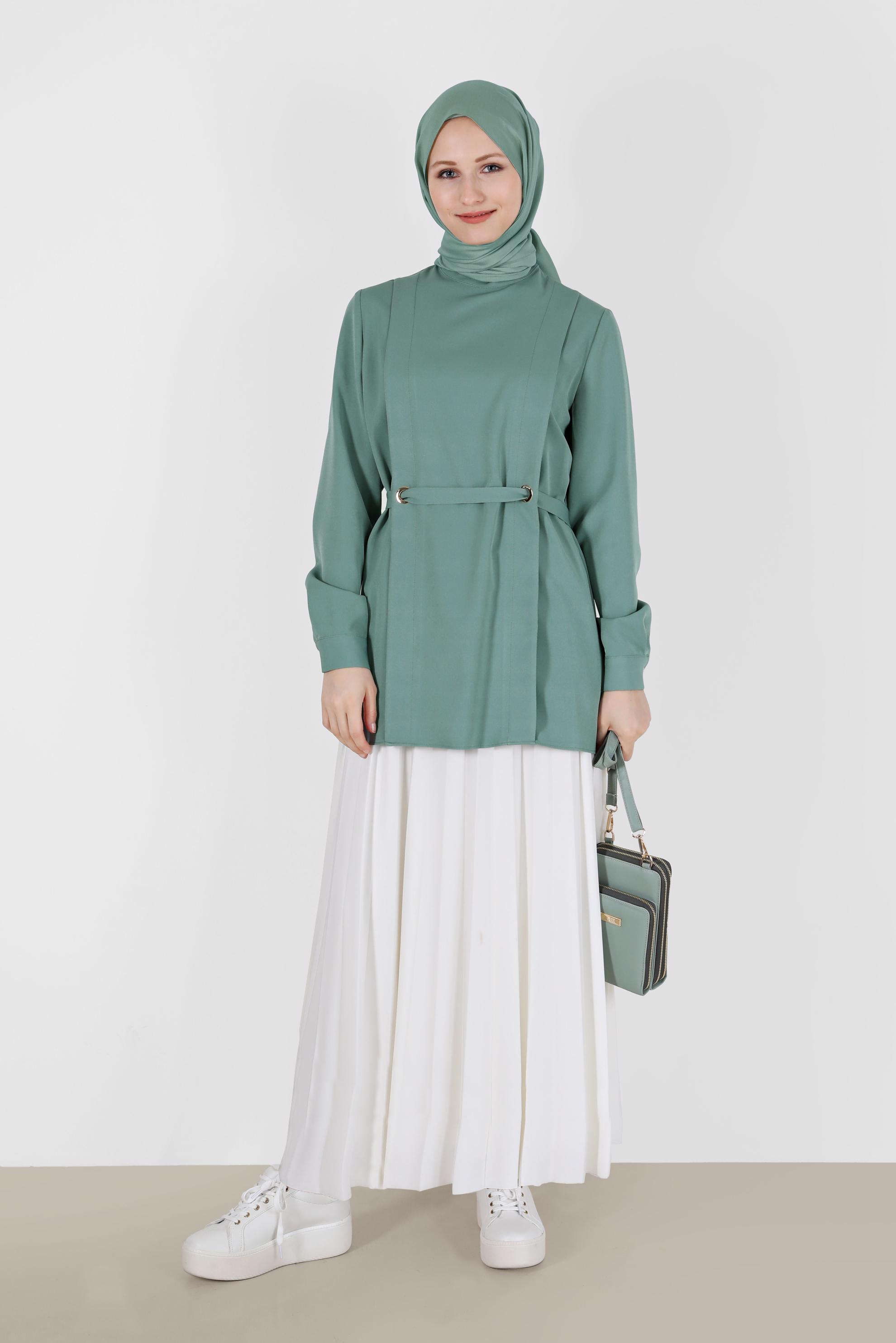 Vêtements hijab VERT CHEMISIER À OEILLET 42338 