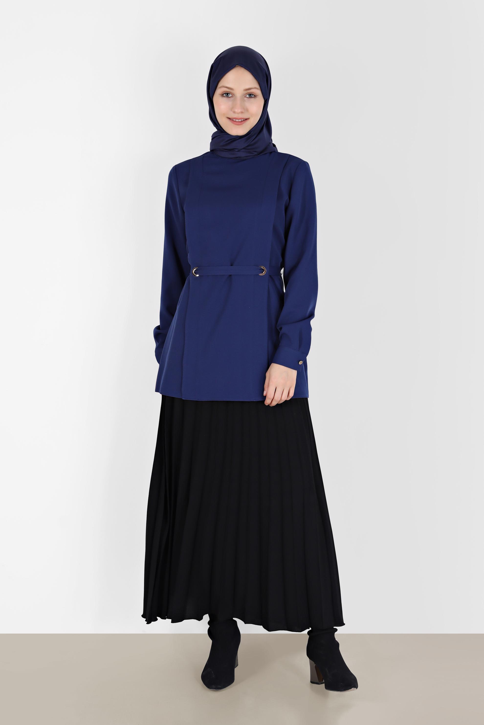 Tesettür giyim LACİVERT KUŞGÖZÜ DETAYLI BLUZ 42338 