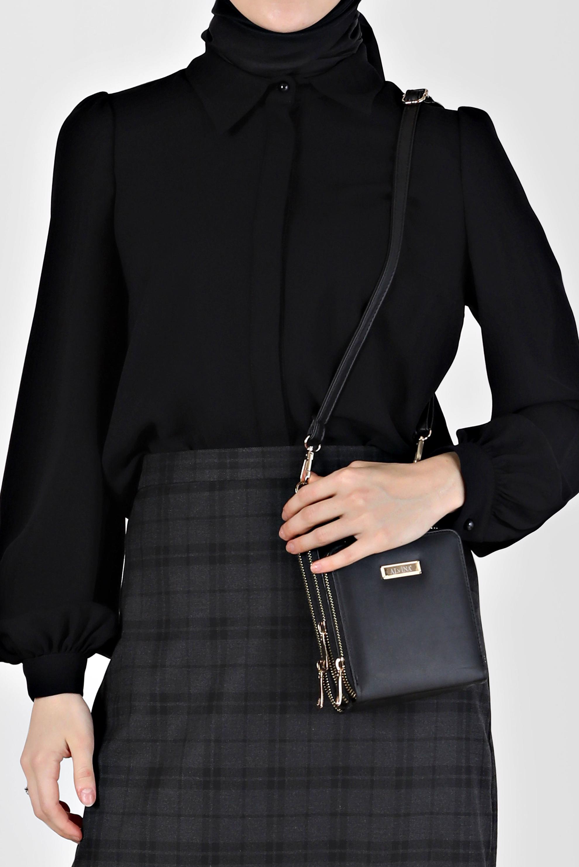 Vêtements hijab NOIR BLOUSE EN CRÊPE BOUTONS INVISIBLES 42339