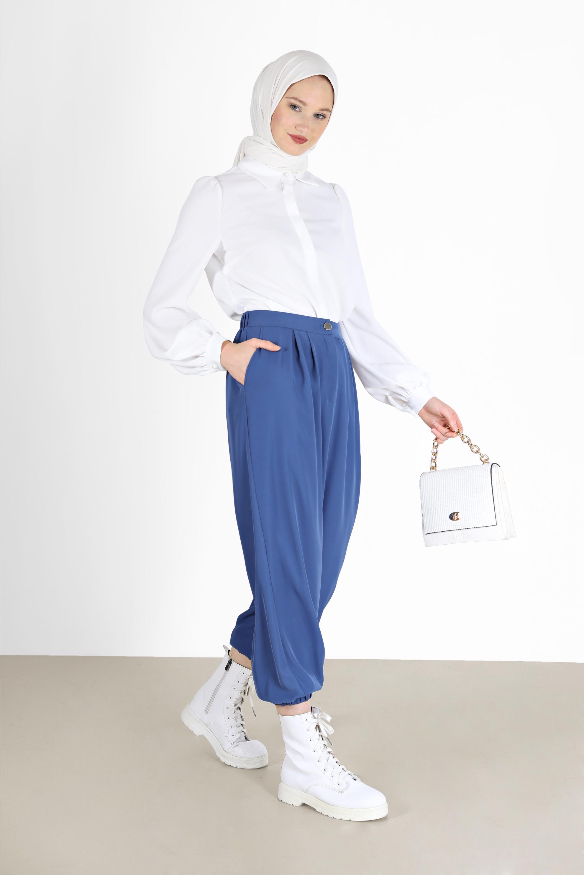 Tesettür giyim BEYAZ GİZLİ DÜĞMELİ KREP BLUZ 42339 