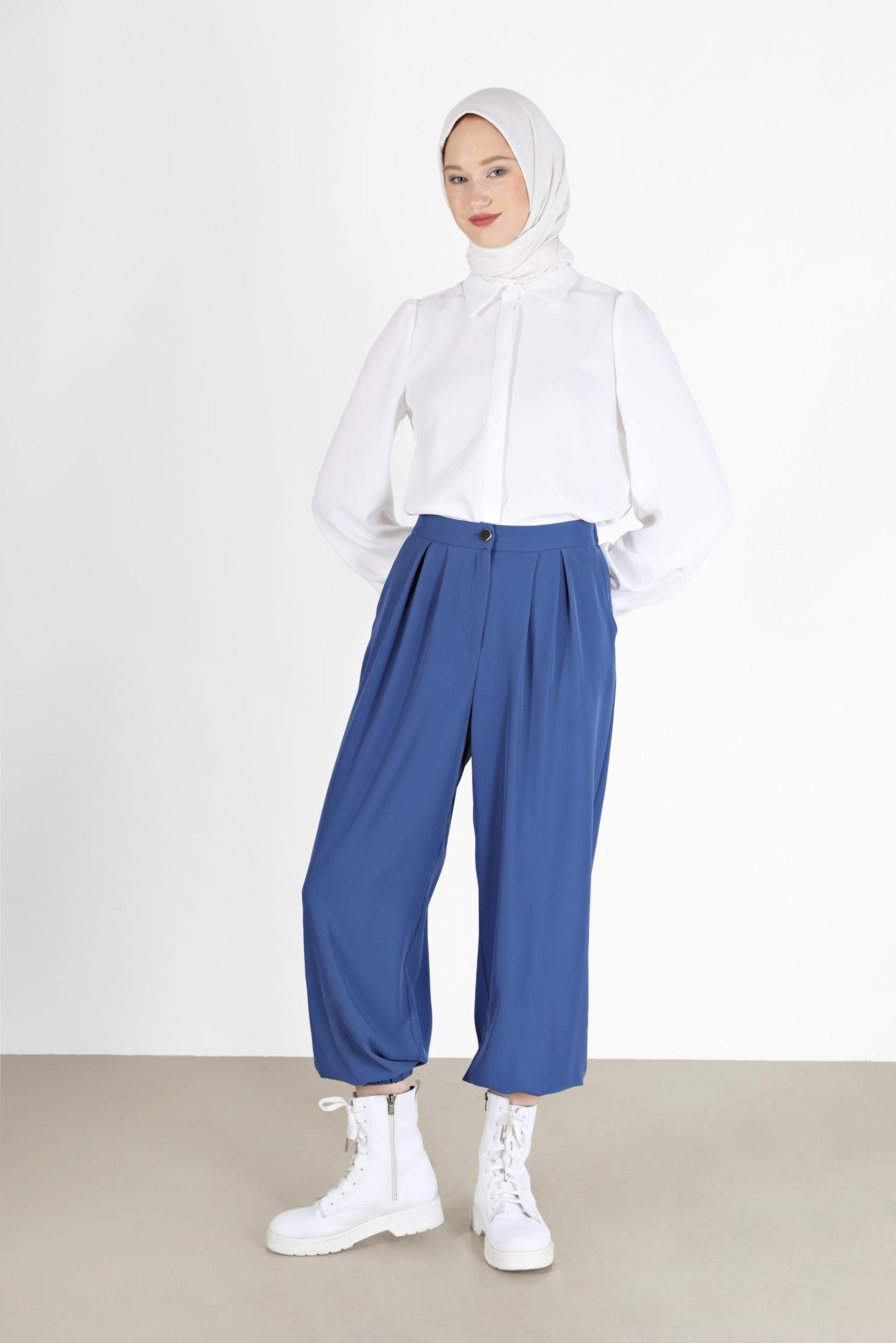 Tesettür giyim BEYAZ GİZLİ DÜĞMELİ KREP BLUZ 42339 