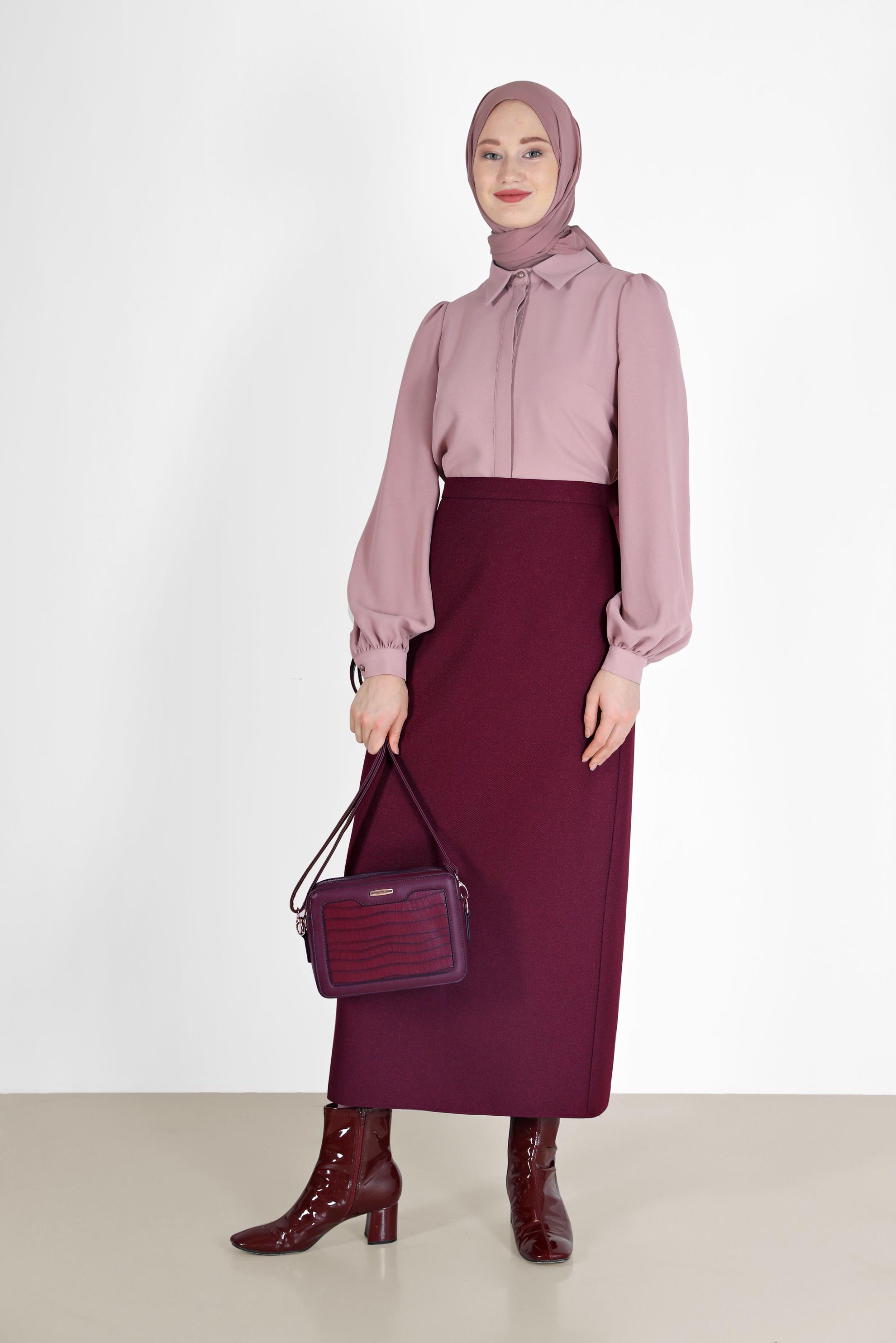 Tesettür giyim PUDRA GİZLİ DÜĞMELİ KREP BLUZ 42339 