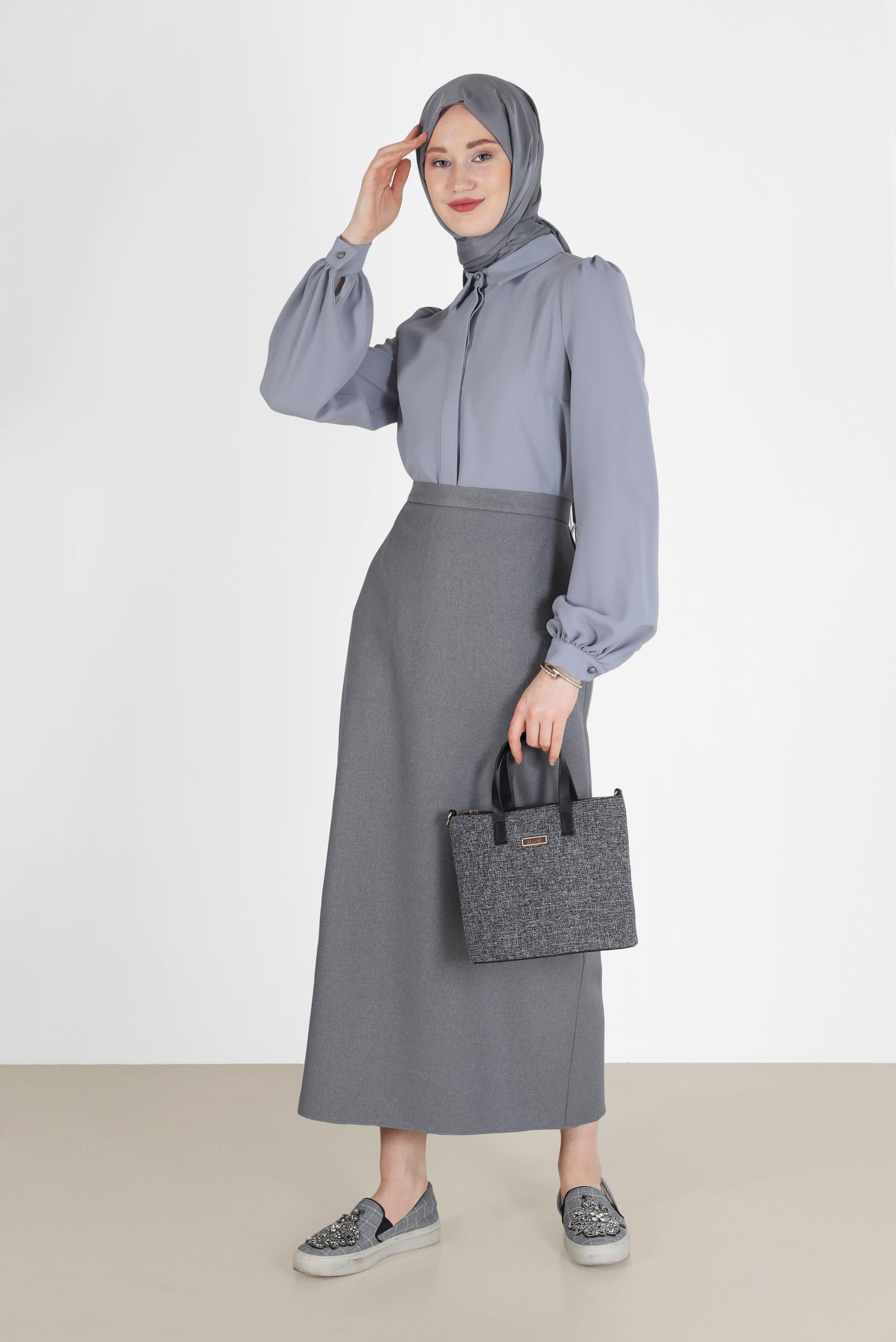 Tesettür giyim GÜMÜŞ GİZLİ DÜĞMELİ KREP BLUZ 42339 