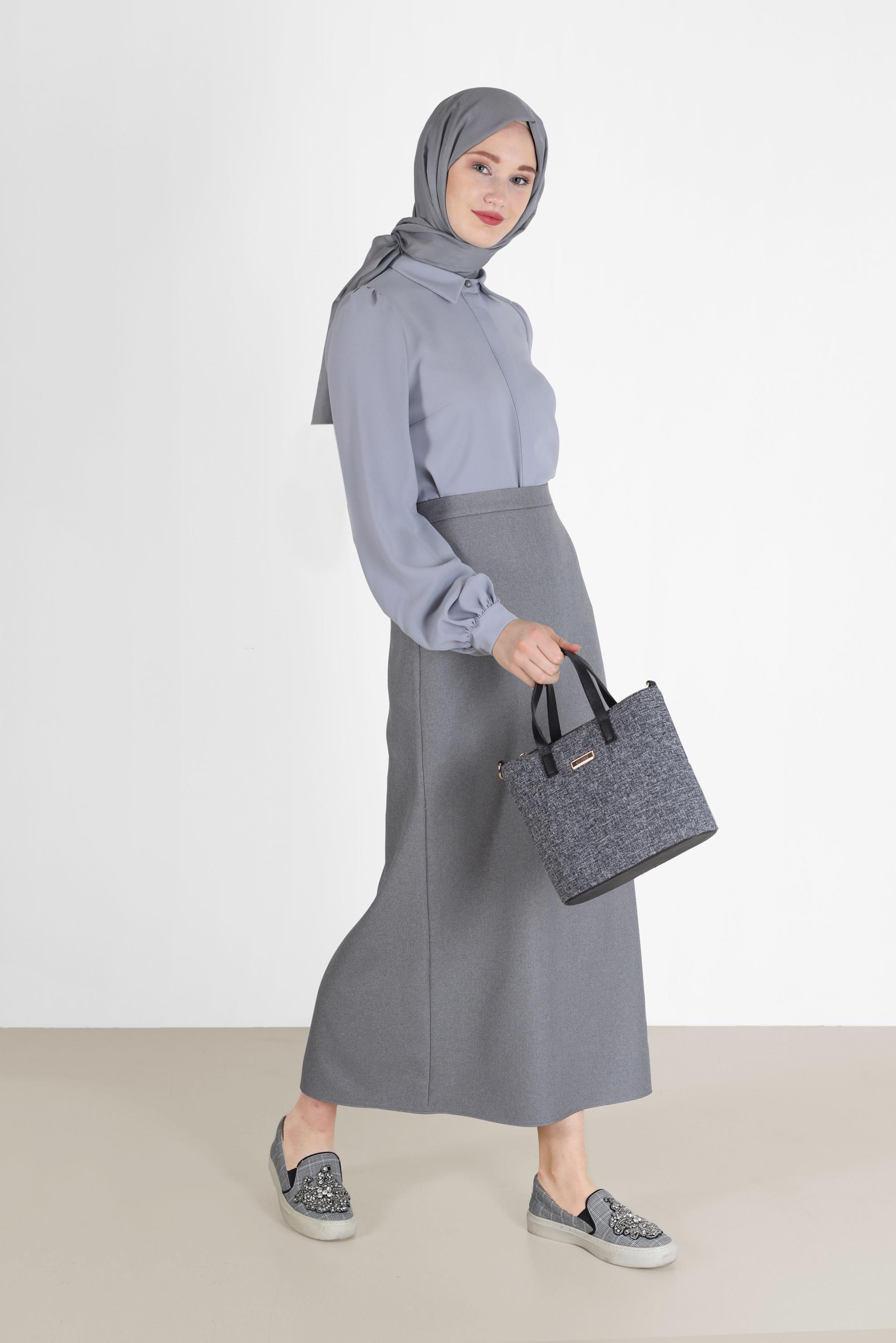 Tesettür giyim GÜMÜŞ GİZLİ DÜĞMELİ KREP BLUZ 42339 