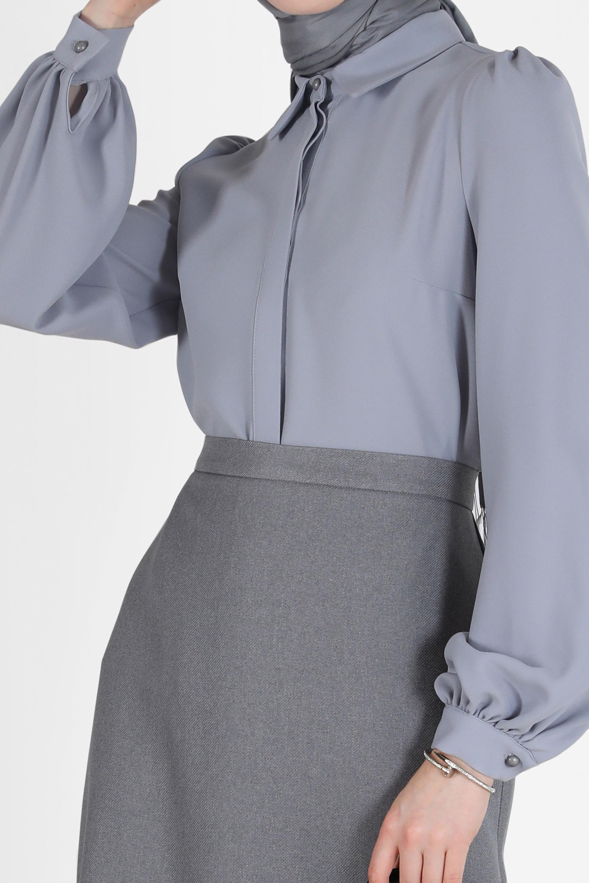 Tesettür giyim GÜMÜŞ GİZLİ DÜĞMELİ KREP BLUZ 42339 