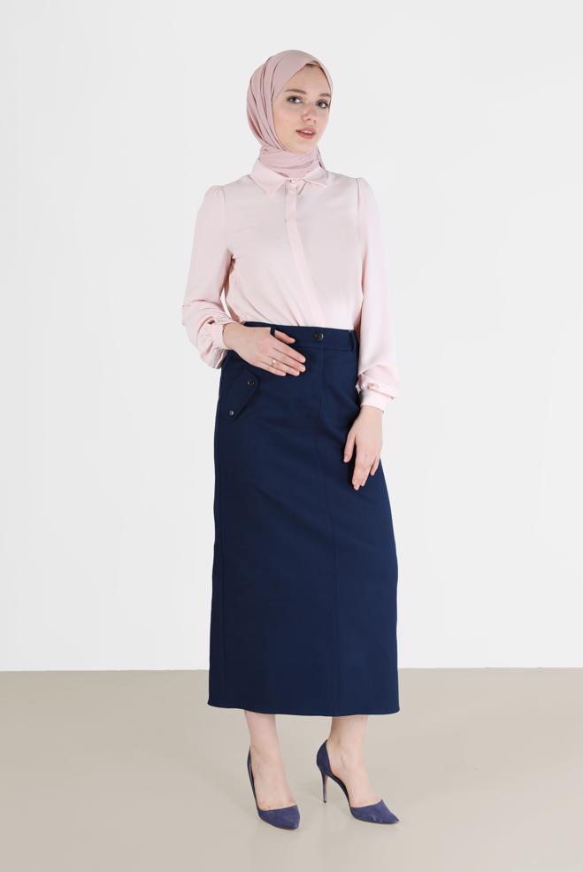 Hijab clothing ECRU INVISIBLE BUTTONED CREPE BLOUSE 42339  - ALVİNA