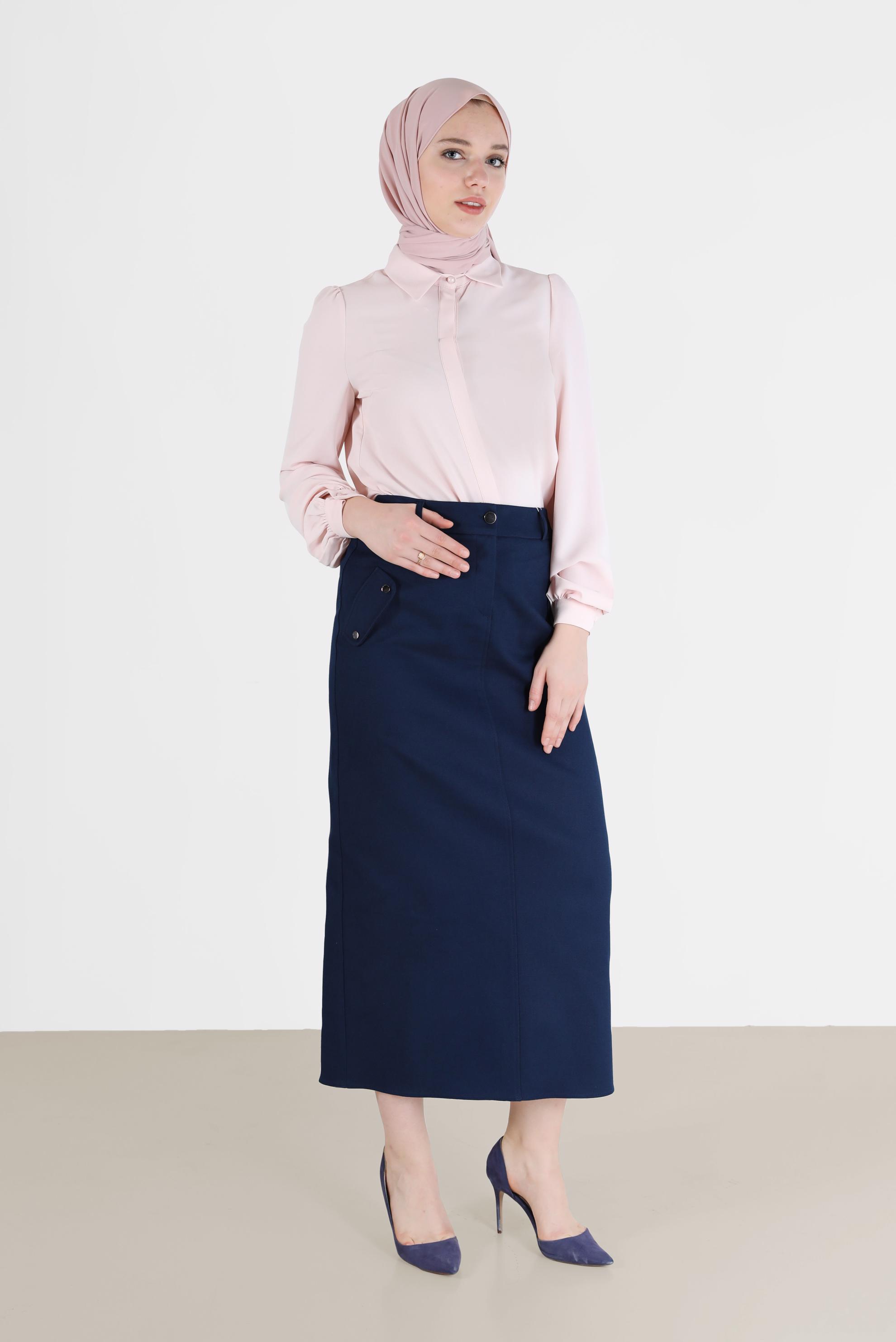 Tesettür giyim EKRU GİZLİ DÜĞMELİ KREP BLUZ 42339 