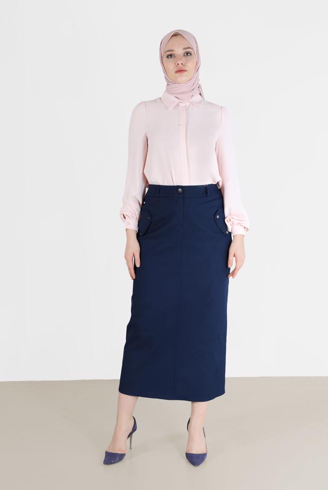 Hijab clothing ECRU INVISIBLE BUTTONED CREPE BLOUSE 42339  - ALVİNA
